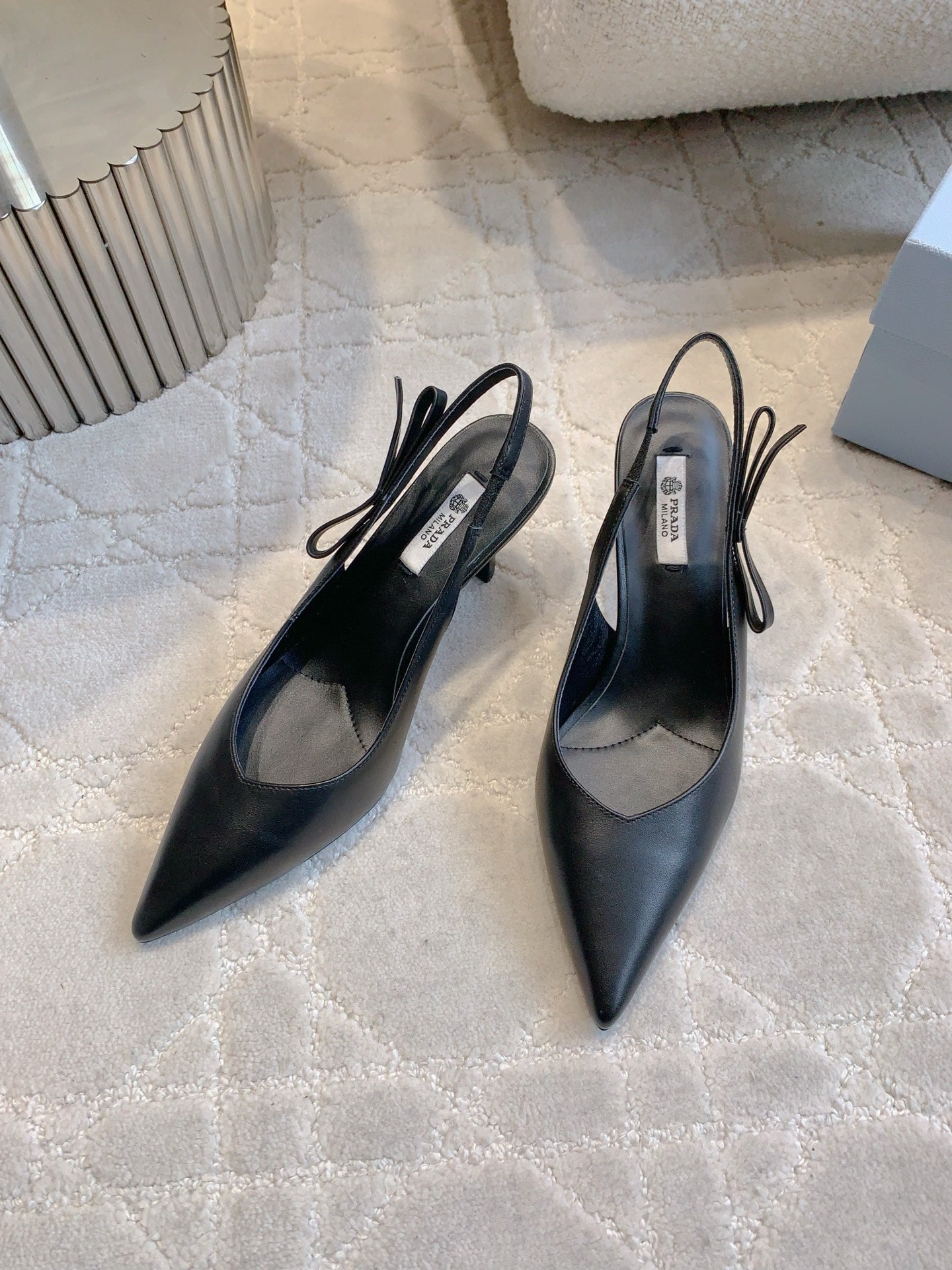 Prada 26s Open-Back High Heels Black Sheepskin 615387