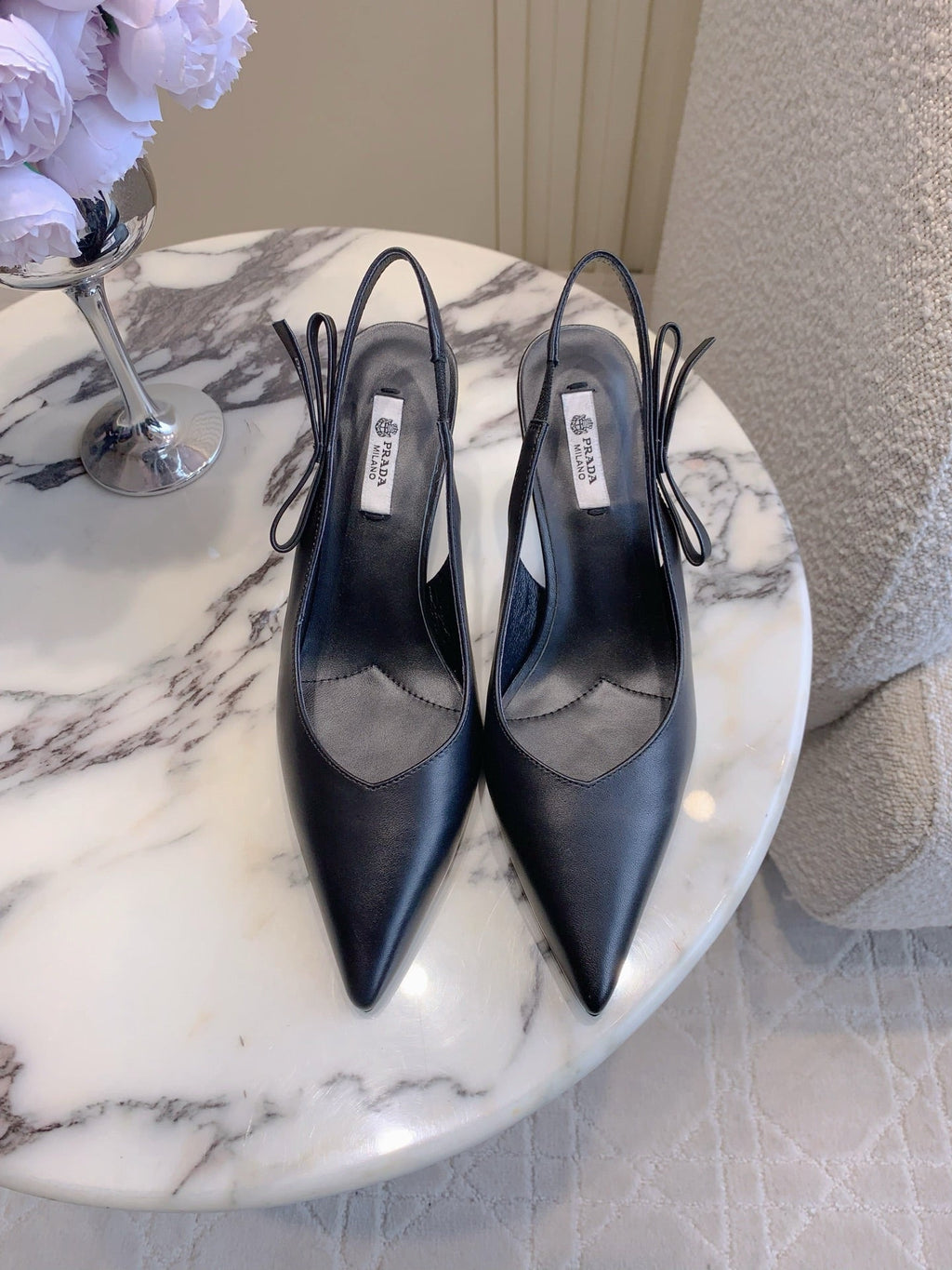 Prada 26s Open-Back High Heels Black Sheepskin 615387