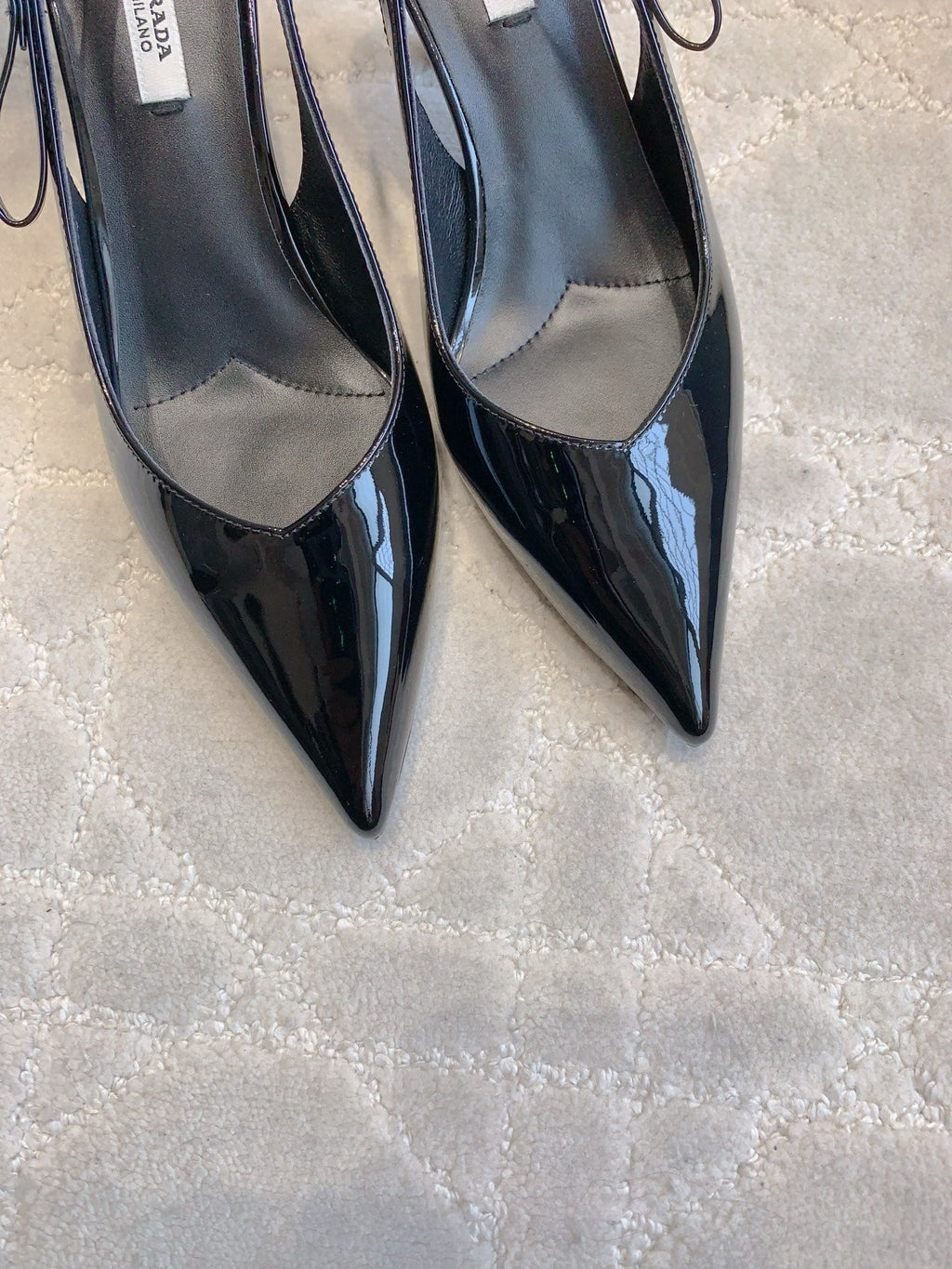 Prada 26s Open-Back High Heels Black Patent Leather 615386