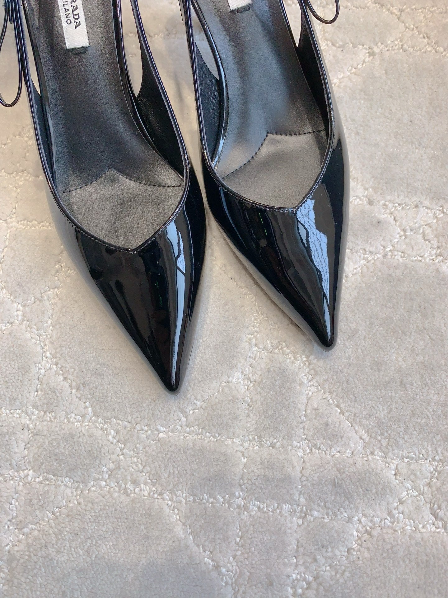 Prada 26s Open-Back High Heels Black Patent Leather 615386