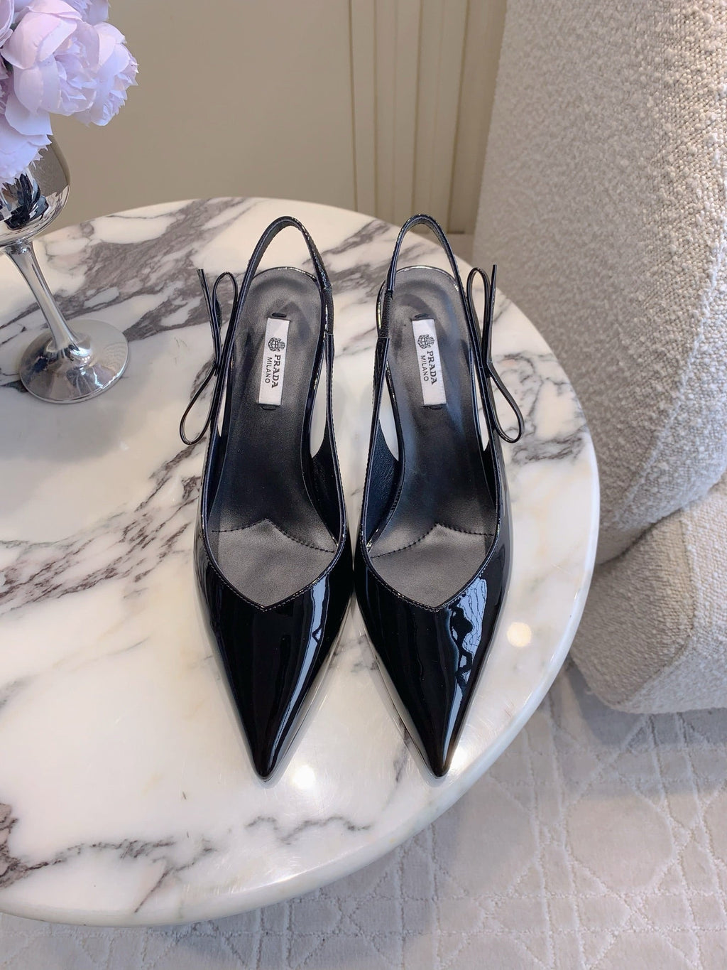 Prada 26s Open-Back High Heels Black Patent Leather 615386