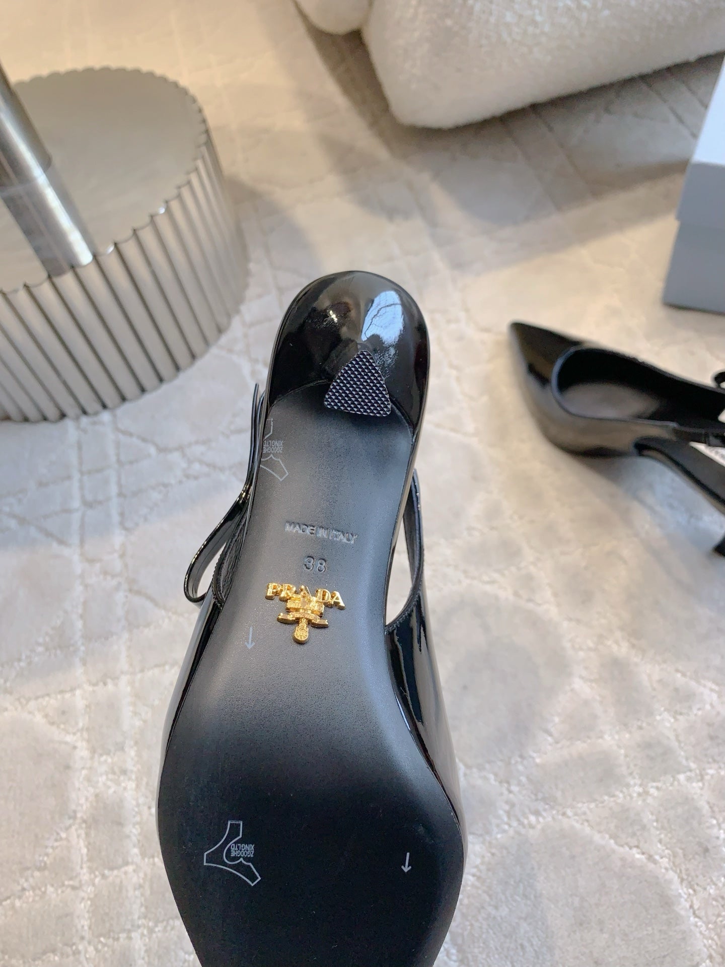 Prada 26s Open-Back High Heels Black Patent Leather 615386