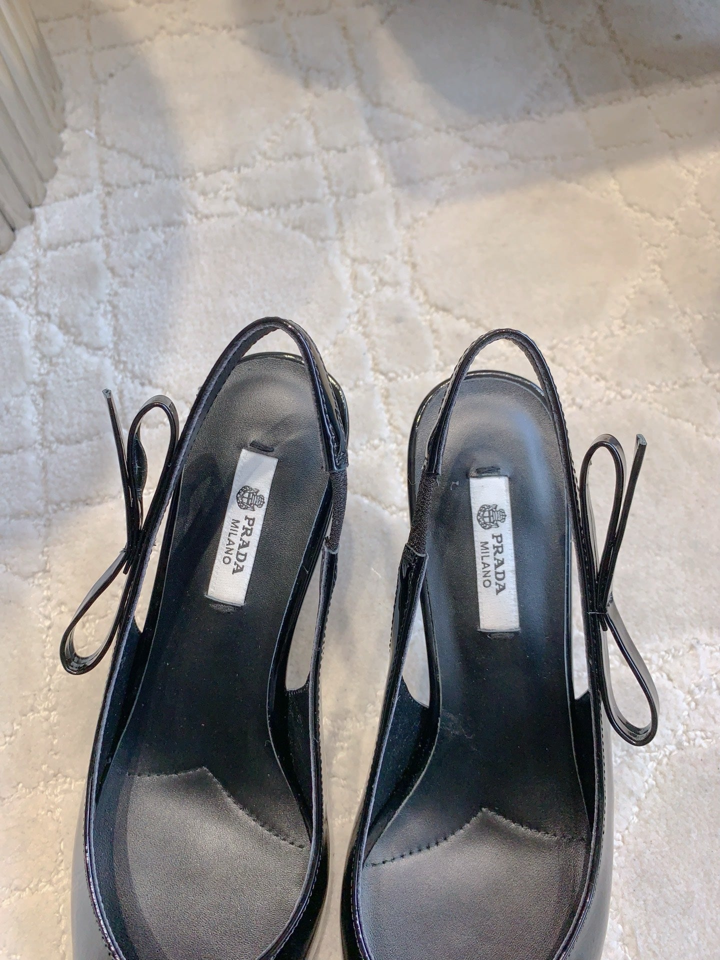 Prada 26s Open-Back High Heels Black Patent Leather 615386