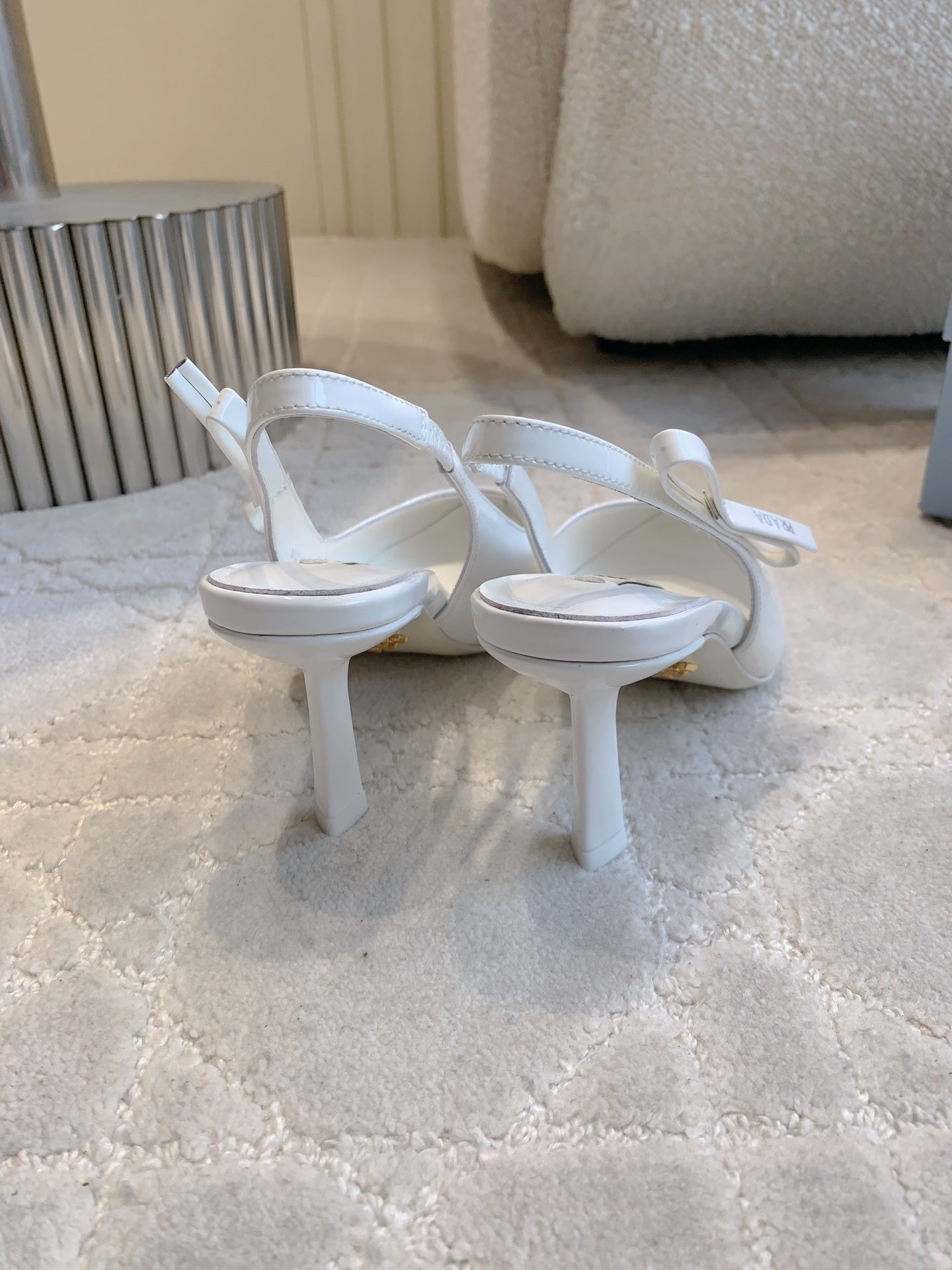 Prada 26s Open-Back High Heels White Patent Leather 615388