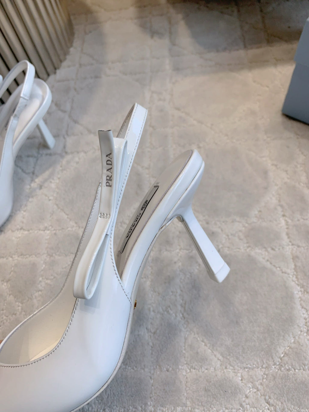 Prada 26s Open-Back High Heels White Patent Leather 615388