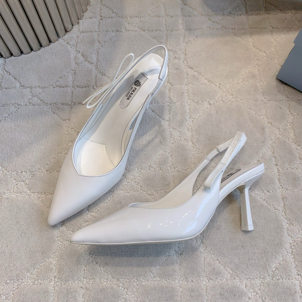 Prada 26s Open-Back High Heels White Patent Leather 615388