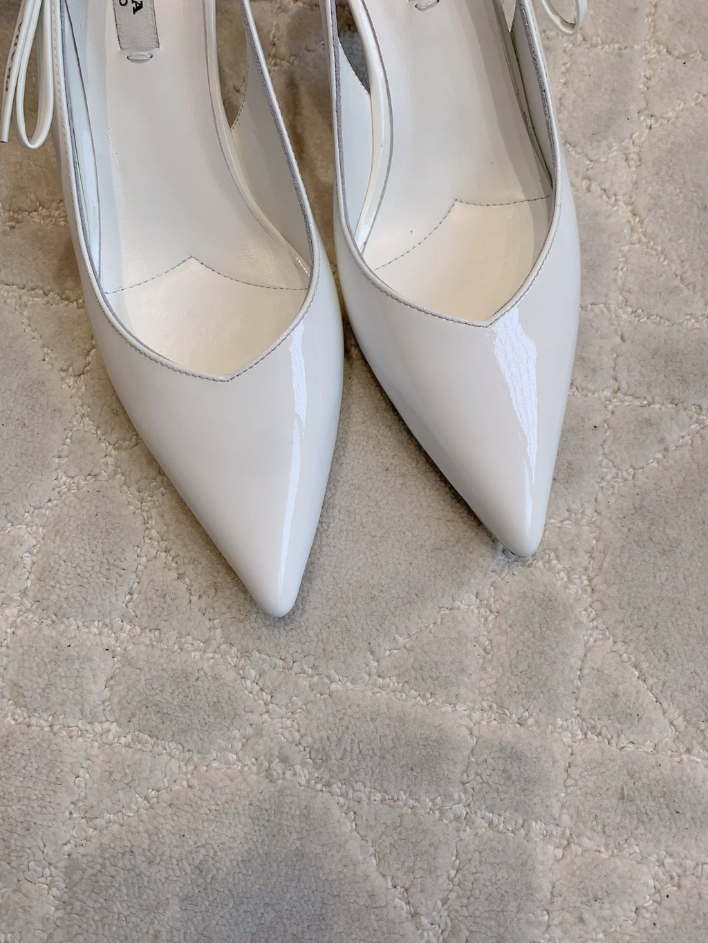 Prada 26s Open-Back High Heels White Patent Leather 615388