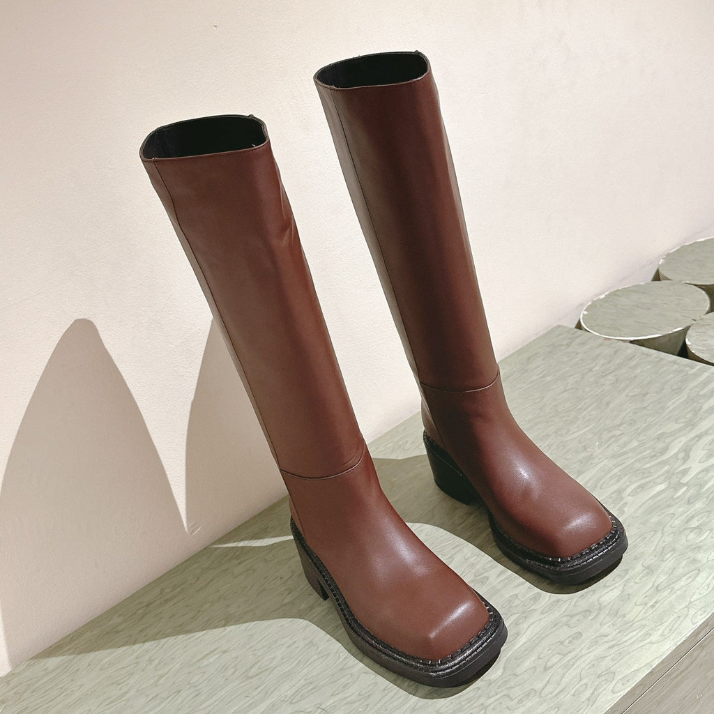 PRA Knee High Boots 55mm in Chocolate Cowhide 449722