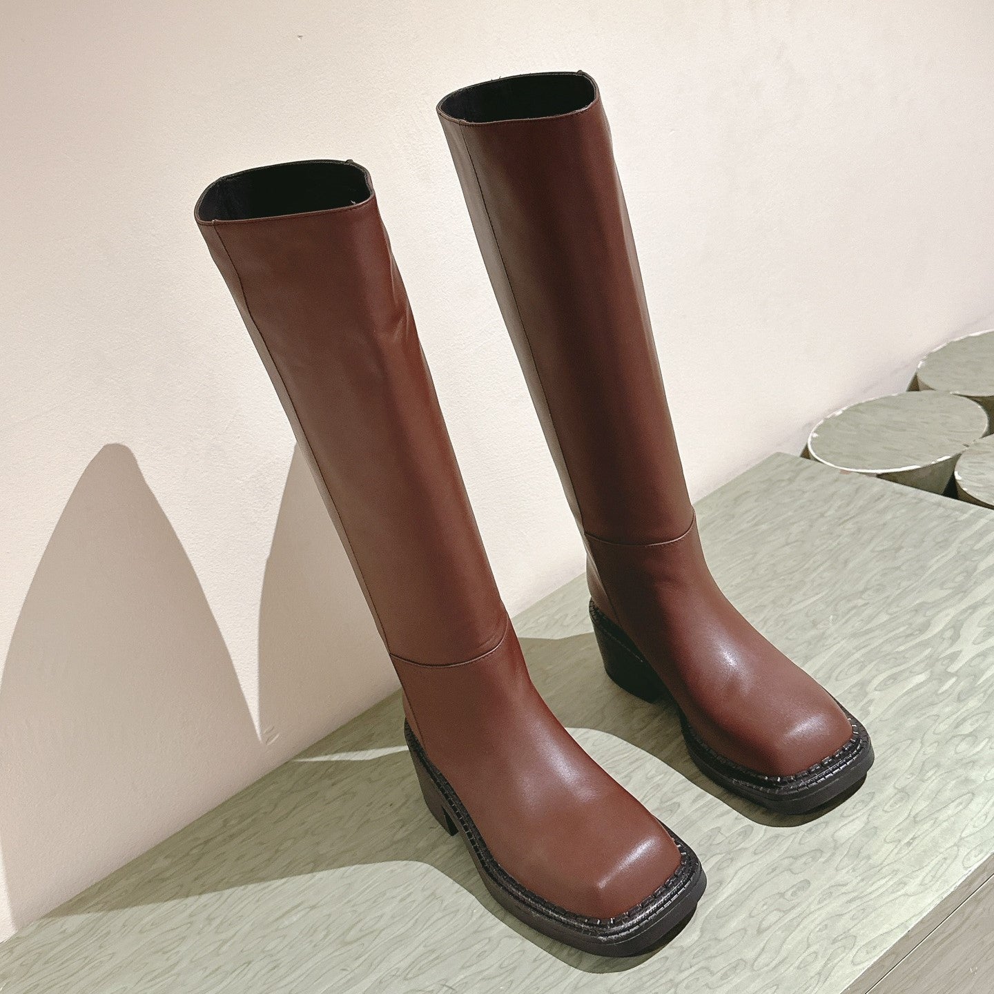 PRA Knee High Boots 55mm in Chocolate Cowhide 449722