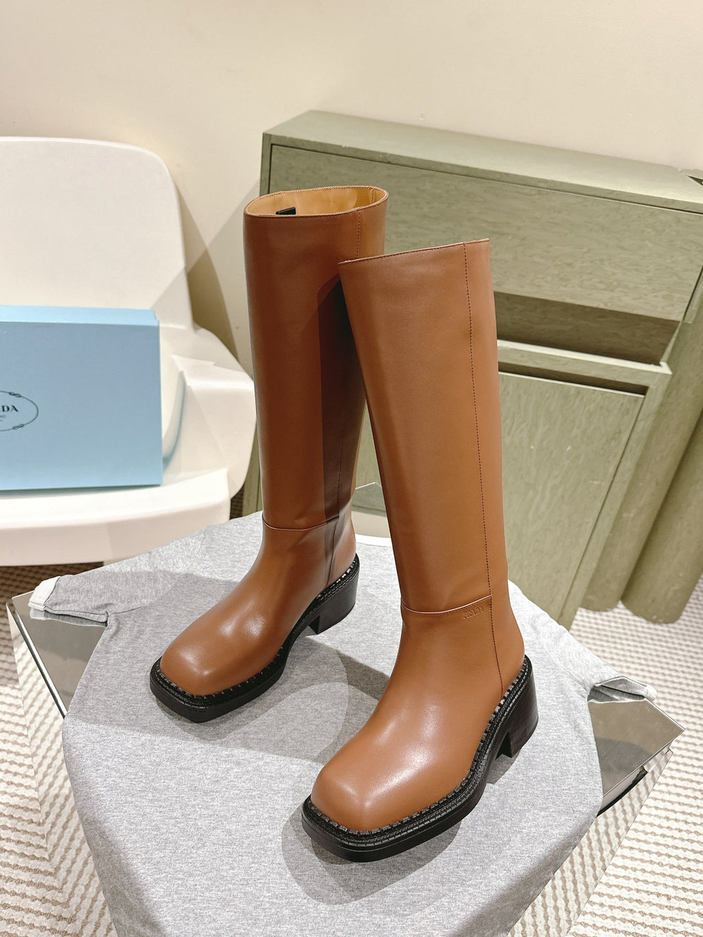 PRA Knee High Boots 55mm in Brown Cowhide 449723