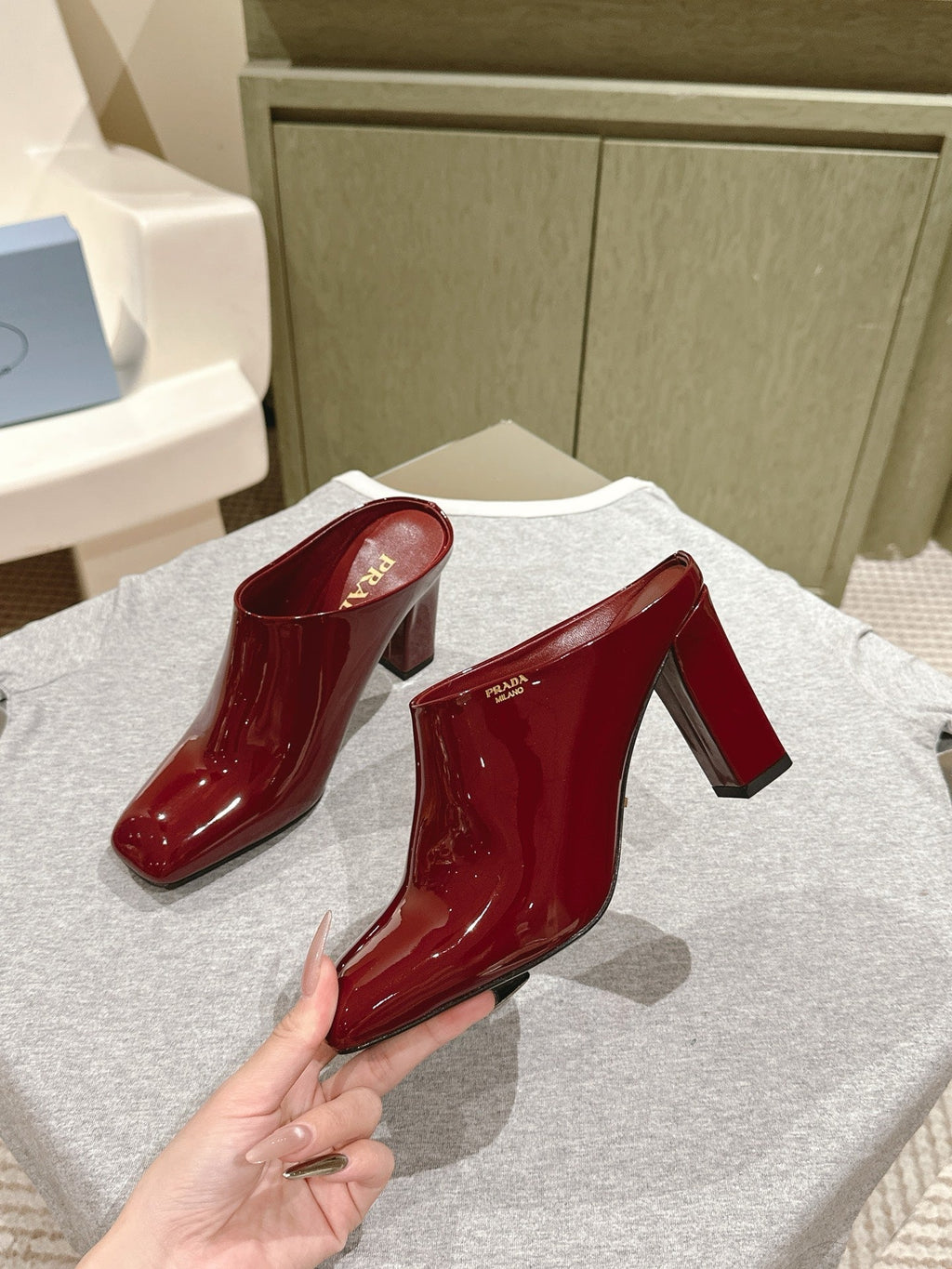 Prada Mules 85mm Burgundy Patent Leather 449618