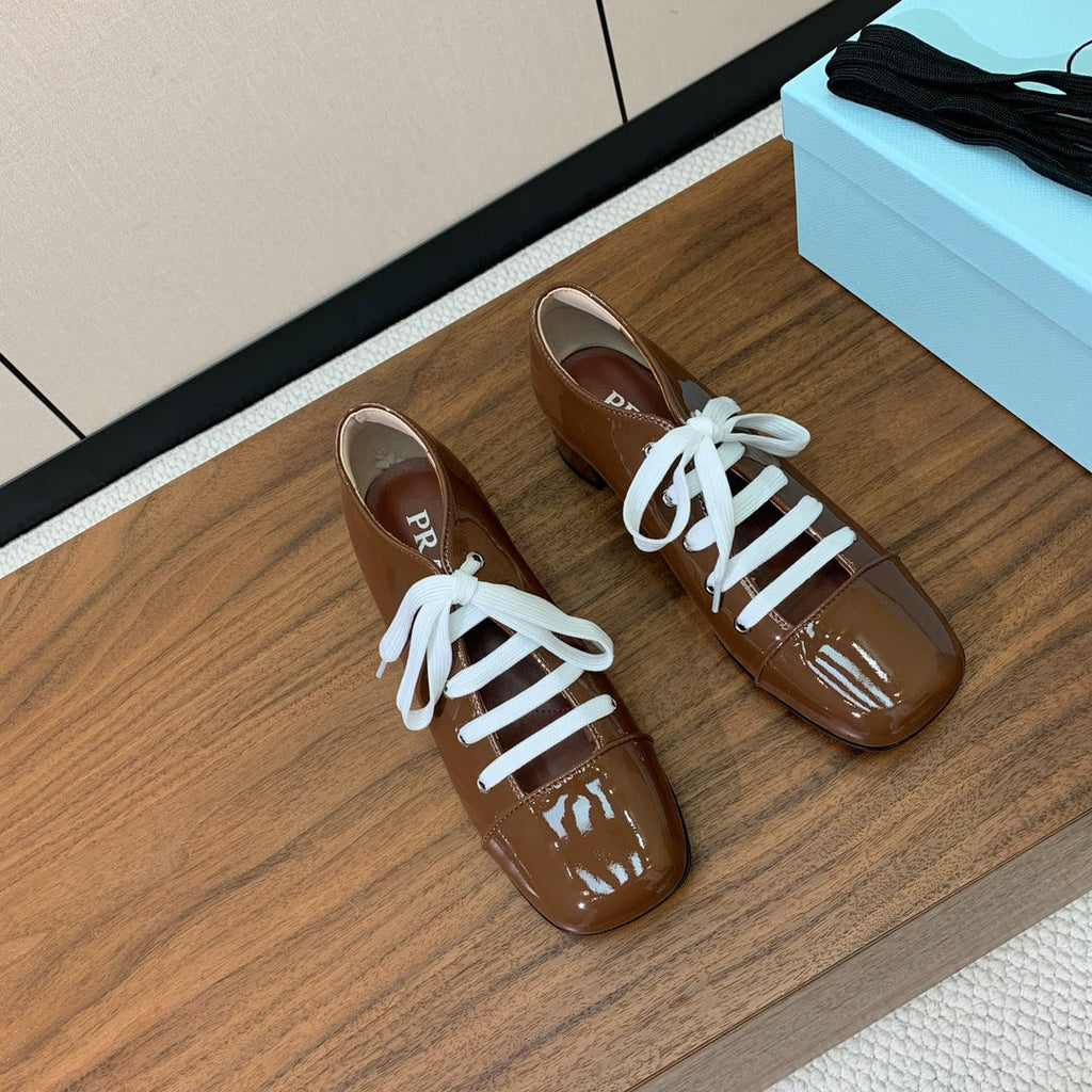 Prada 25s Mary Jane Shoes 55mm Brown Patent Leather