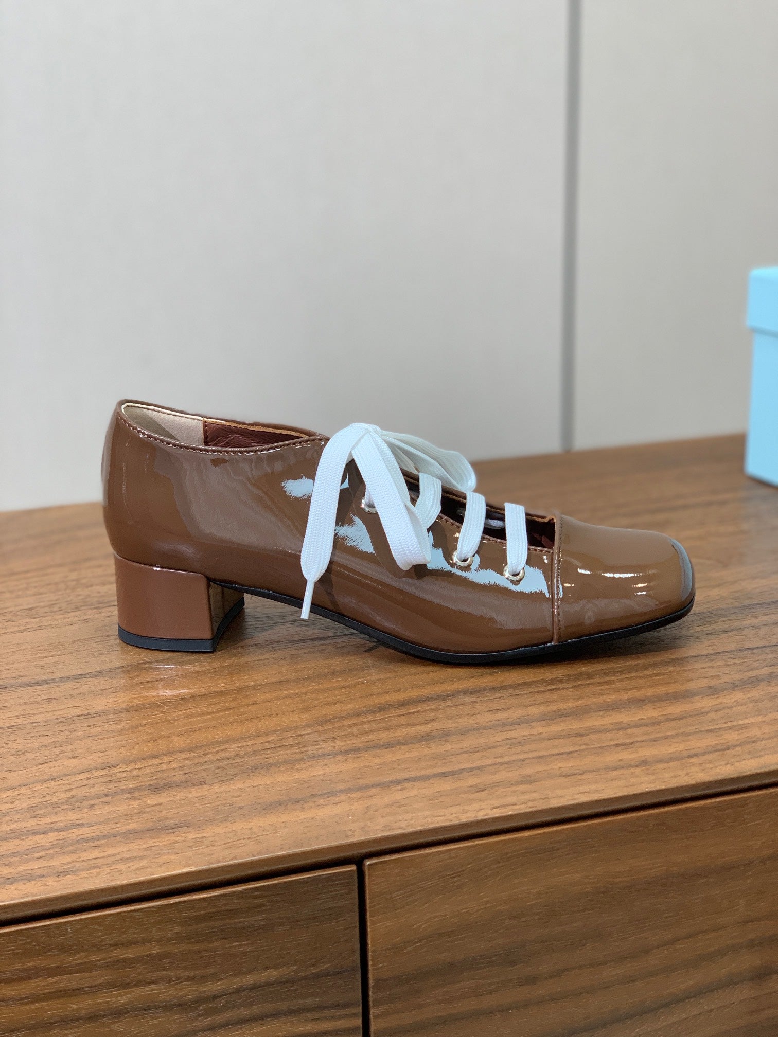 Prada 25s Mary Jane Shoes 55mm Brown Patent Leather