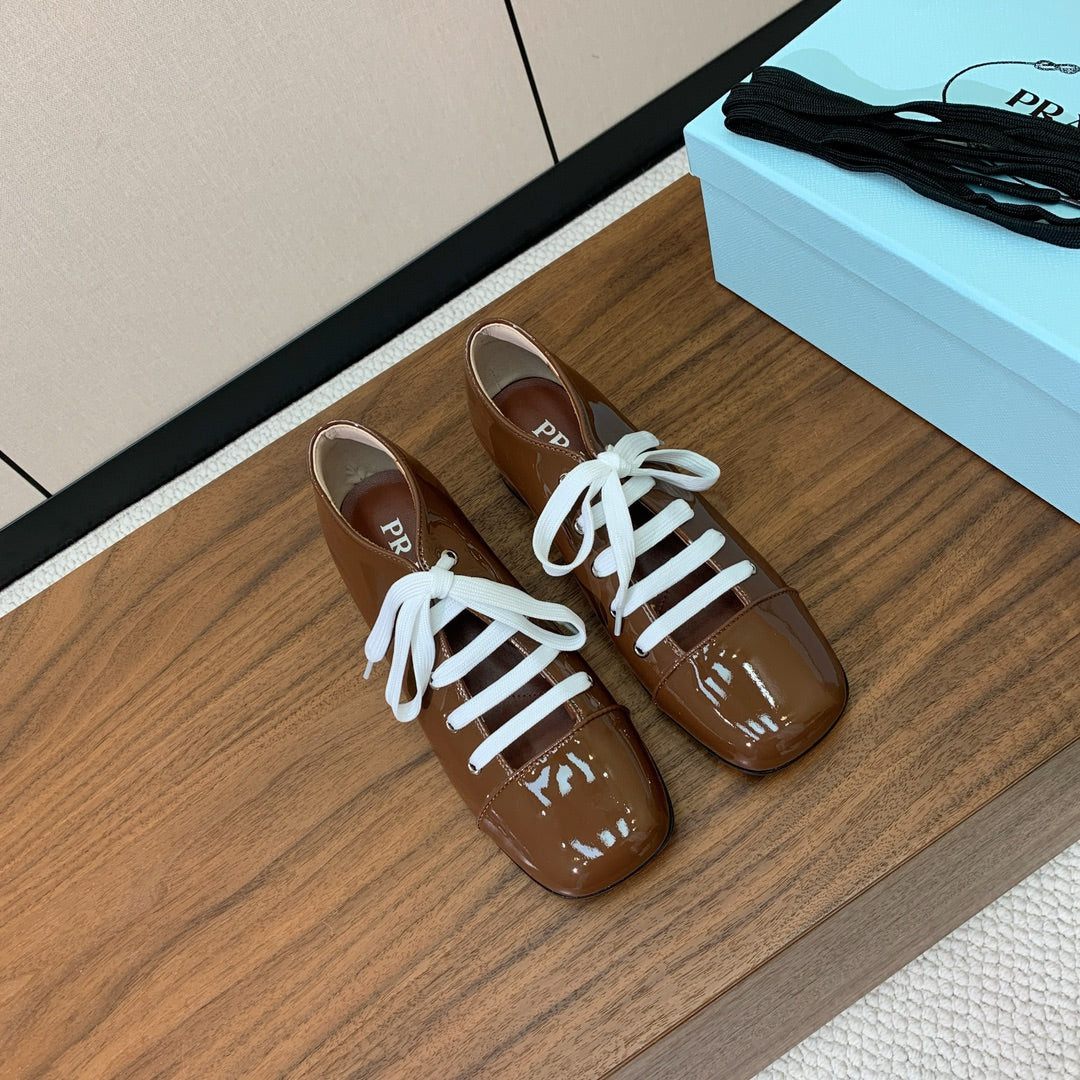Prada 25s Mary Jane Shoes 55mm Brown Patent Leather