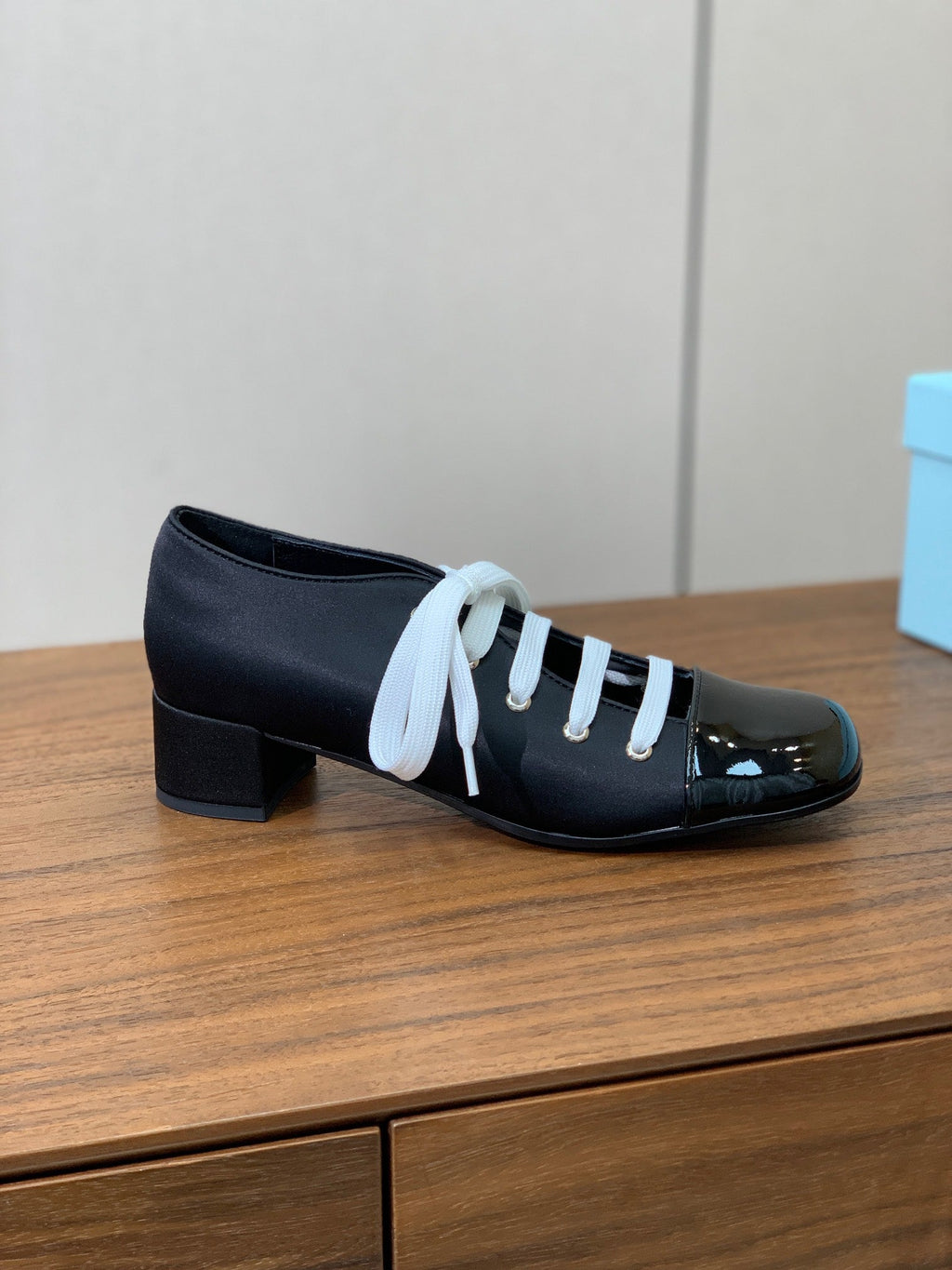 Prada 25s Mary Jane Shoes 55mm Black Satin Patent Leather