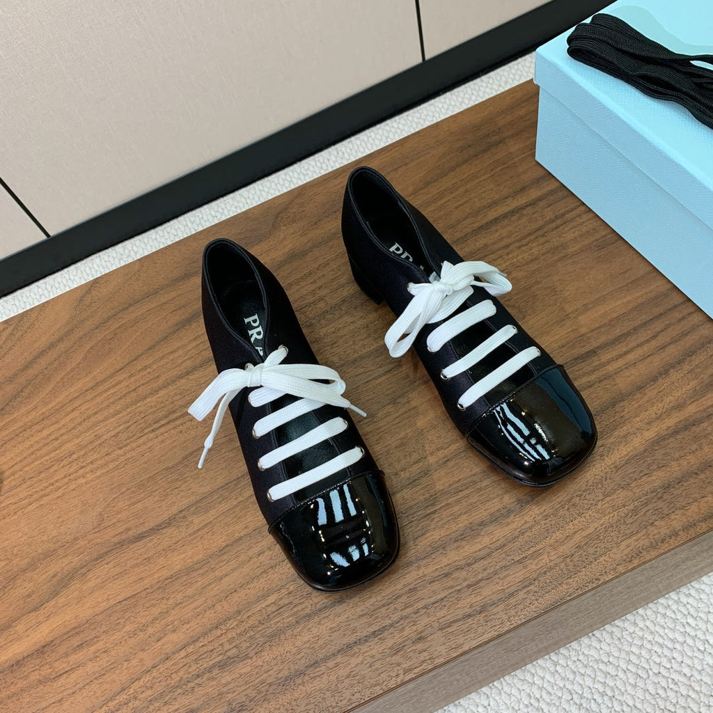 Prada 25s Mary Jane Shoes 55mm Black Satin Patent Leather