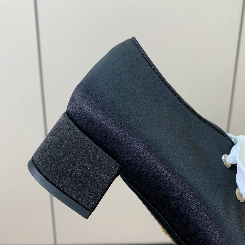 Prada 25s Mary Jane Shoes 55mm Black Satin White Patent Leather