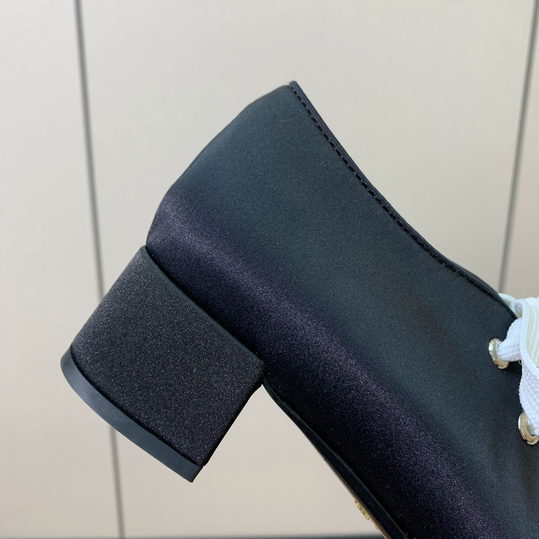 Prada 25s Mary Jane Shoes 55mm Black Satin White Patent Leather