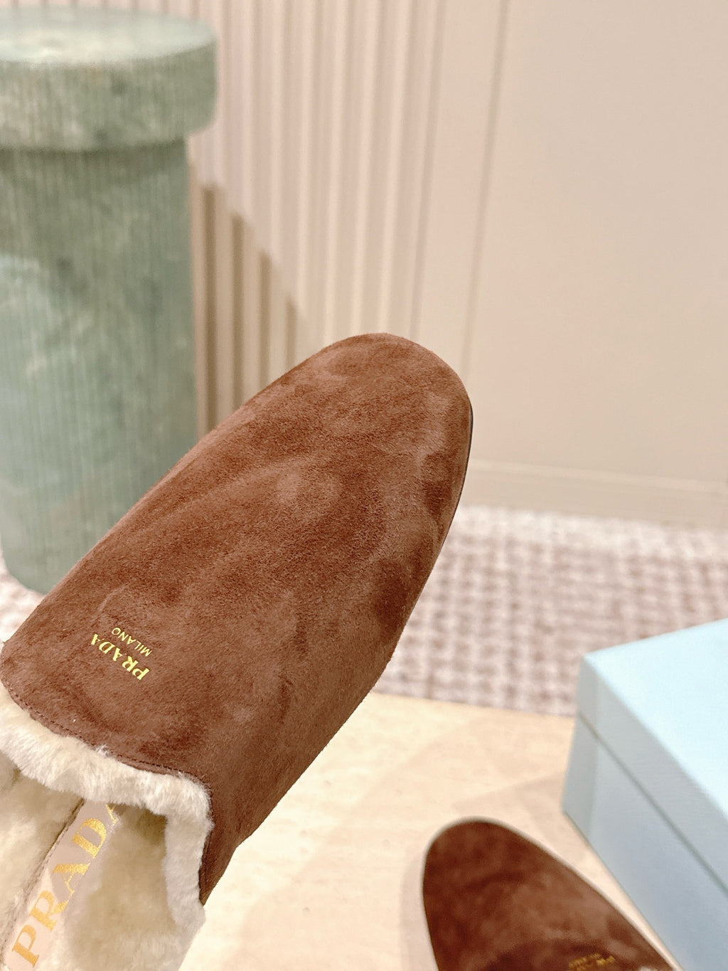 Pra 2025 Mule Brown Beige Suede Wool 556282