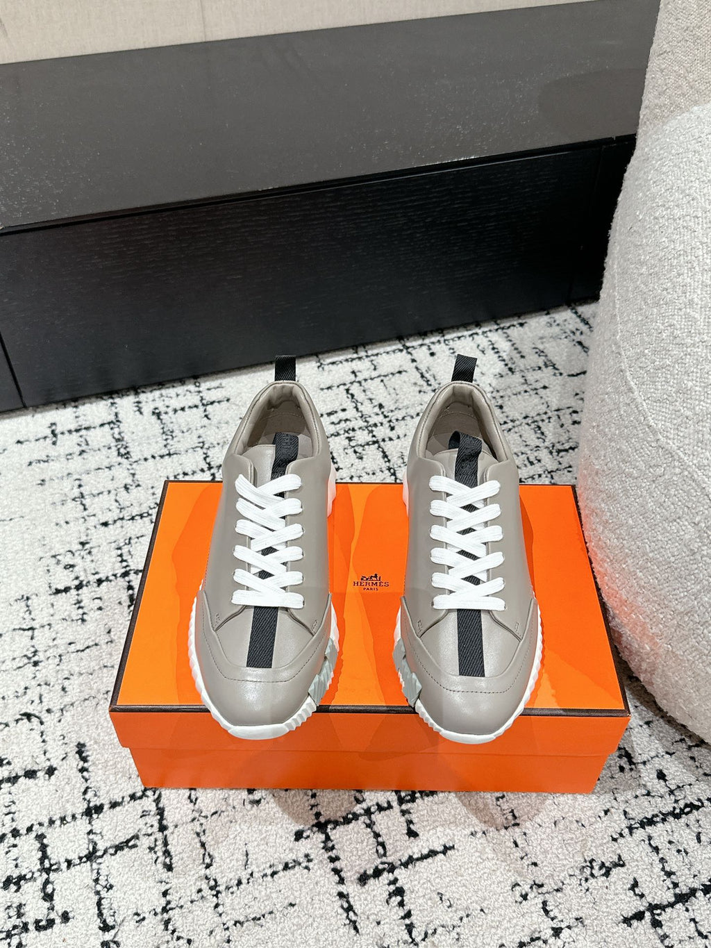 HERMES BOUNCING SNEAKER IN KHAKI BEIGE CALFSKIN