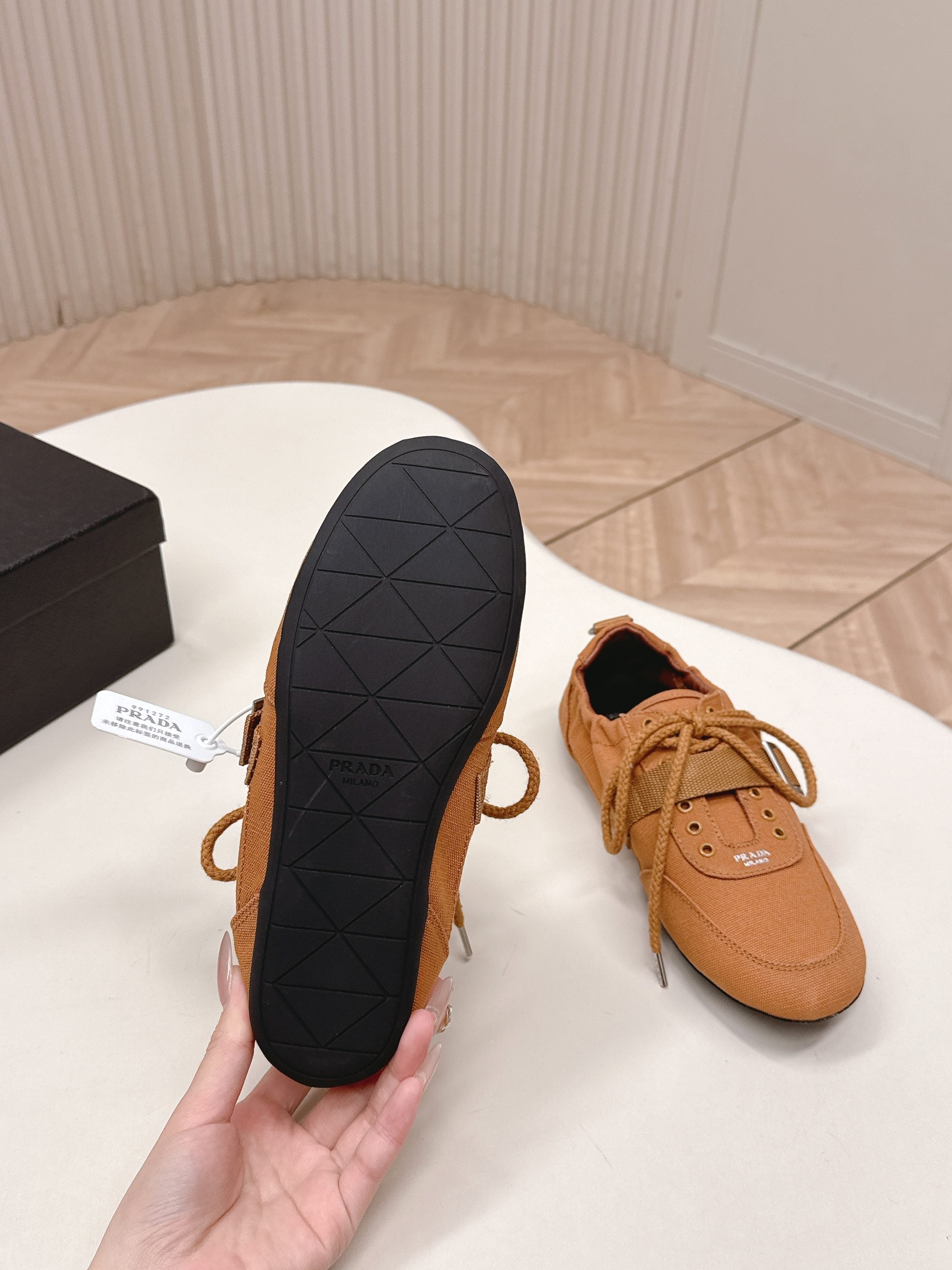 Prada 26s Casual Sneaker Tan Brown Canvas 644201