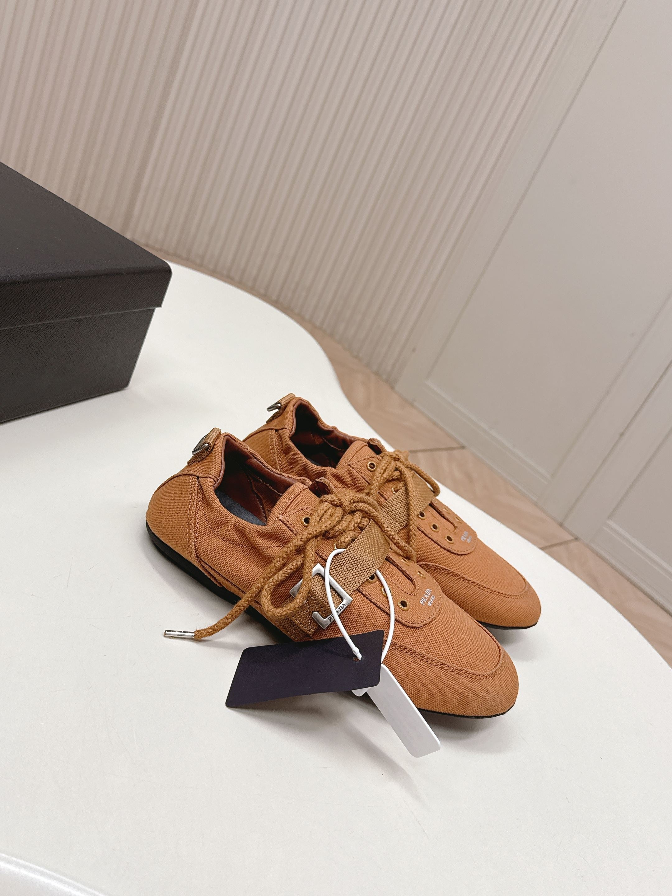 Prada 26s Casual Sneaker Tan Brown Canvas 644201