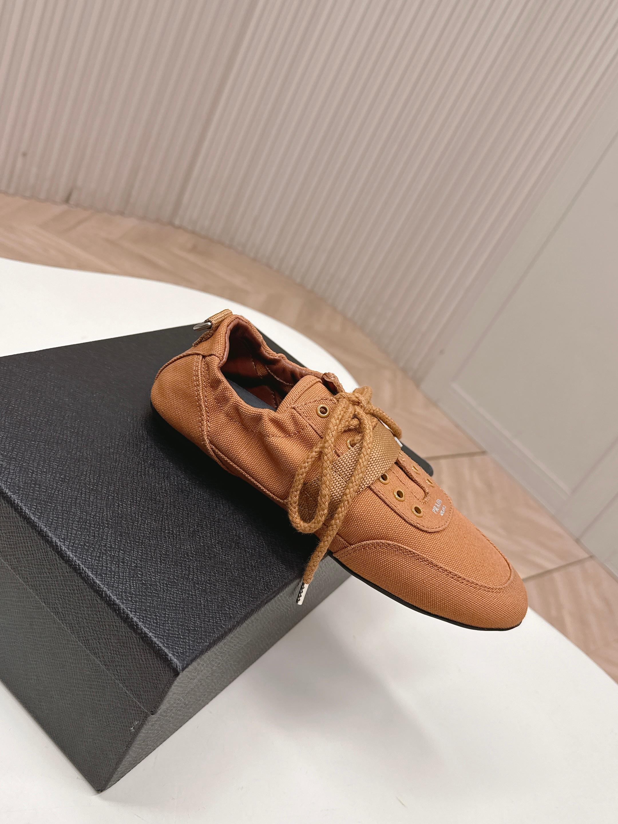 Prada 26s Casual Sneaker Tan Brown Canvas 644201