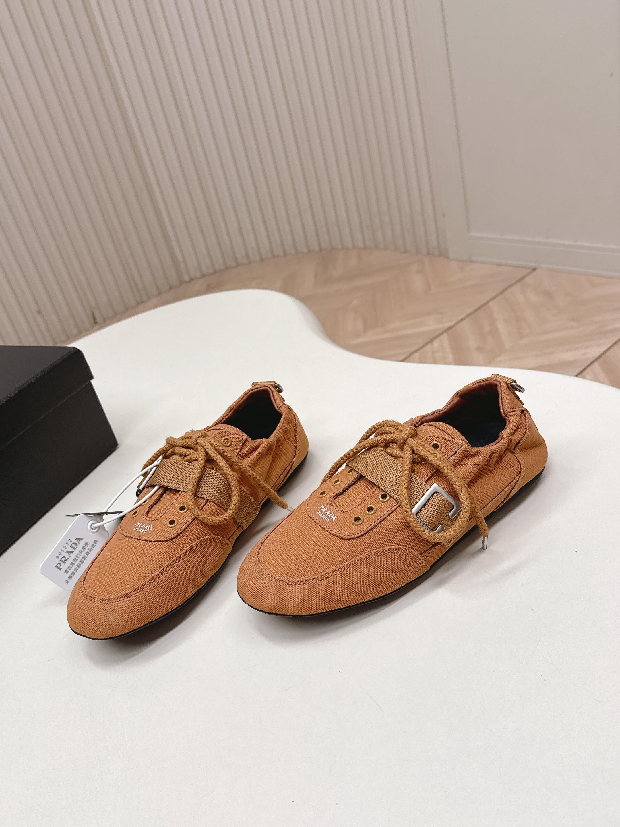 Prada 26s Casual Sneaker Tan Brown Canvas 644201