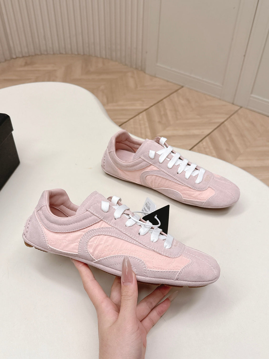 Prada 26ss German Training Light Pink Suede Re Nylon 644206