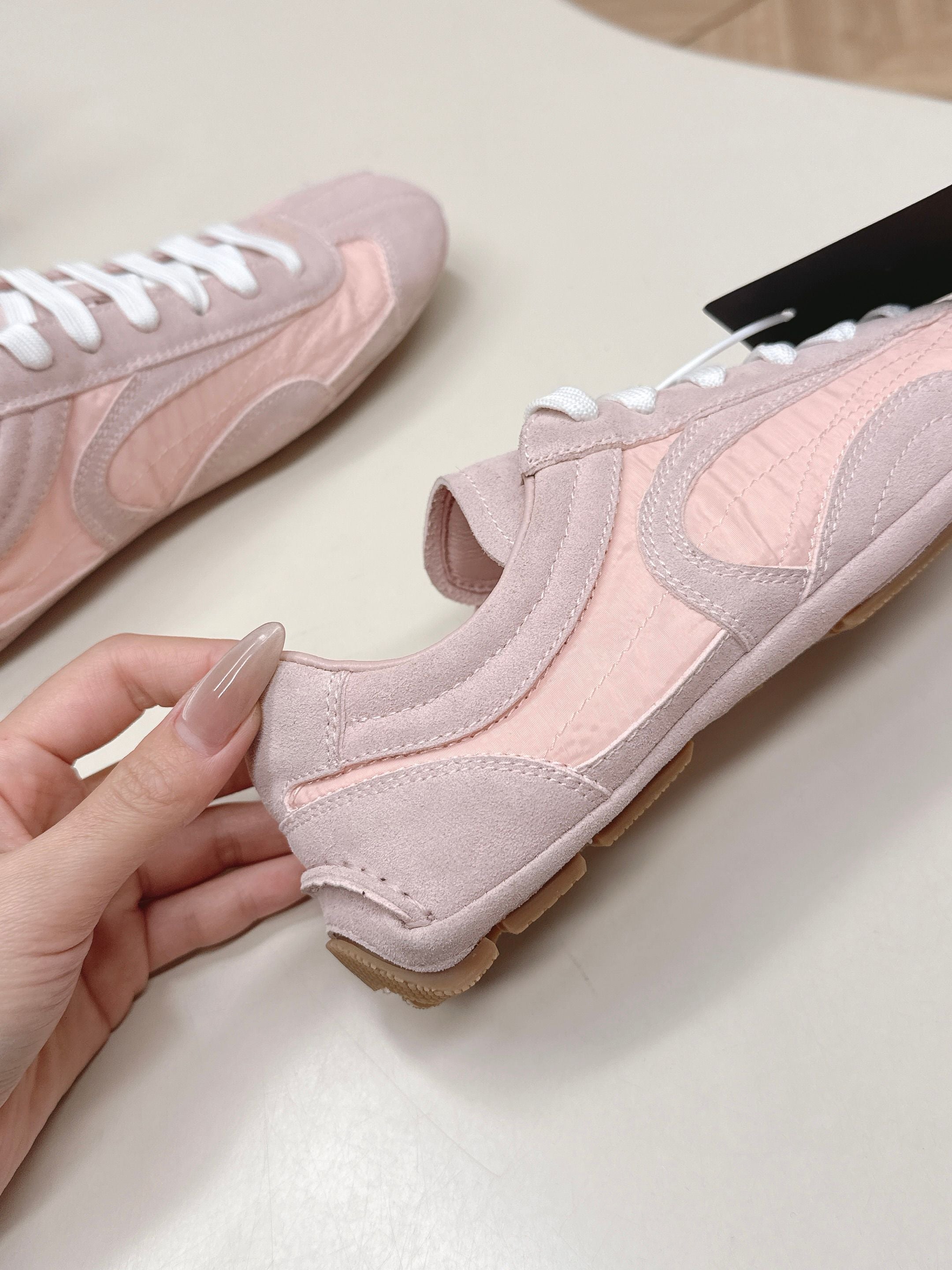 Prada 26ss German Training Light Pink Suede Re Nylon 644206