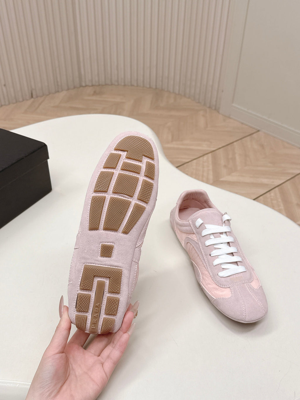 Prada 26ss German Training Light Pink Suede Re Nylon 644206