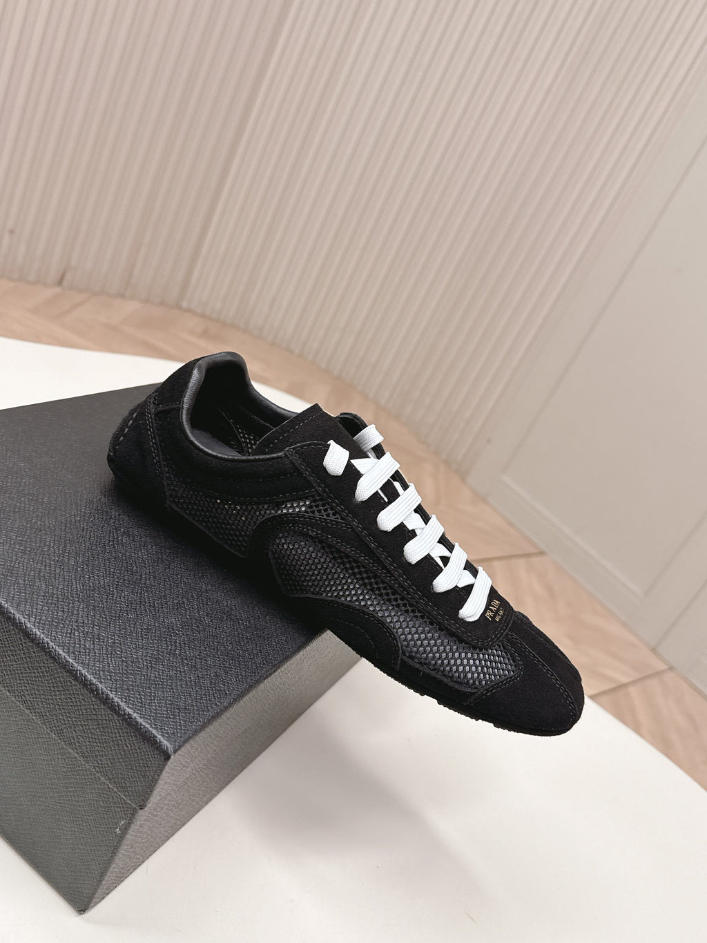 Prada 26ss German Training Black Suede Mesh 644215