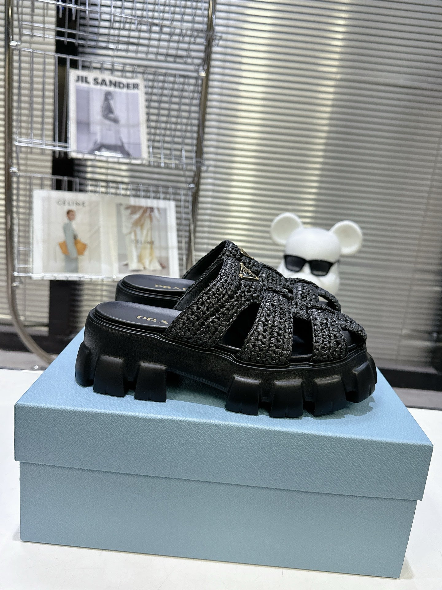 Prada Monolith Sandals 55mm Black Raffia Cowhide