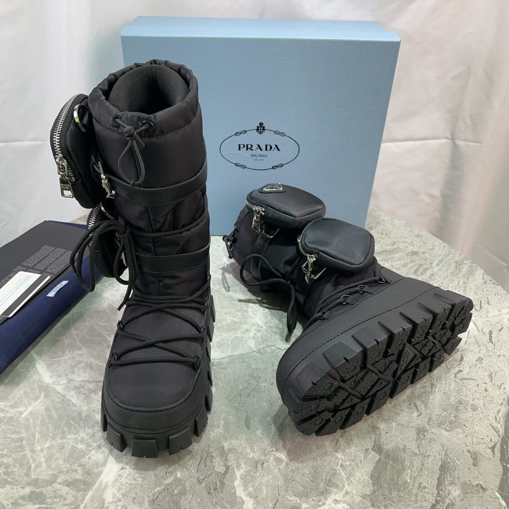 PRA Moon Boots Black With Pouch Recycled Nylon & Cowhide 454736
