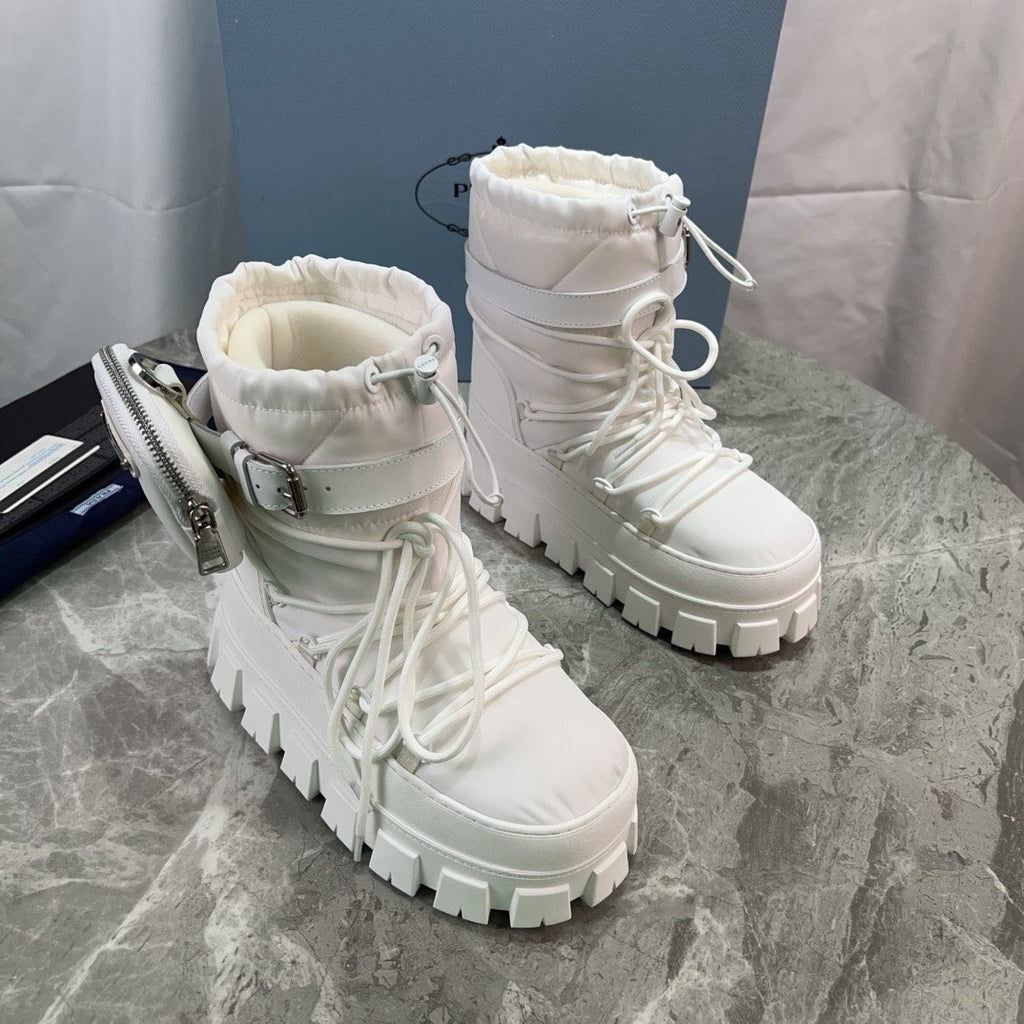 PRA Logo-Plaque Snow Boots With Pouch White Recycled Polyamide Cowhide Black