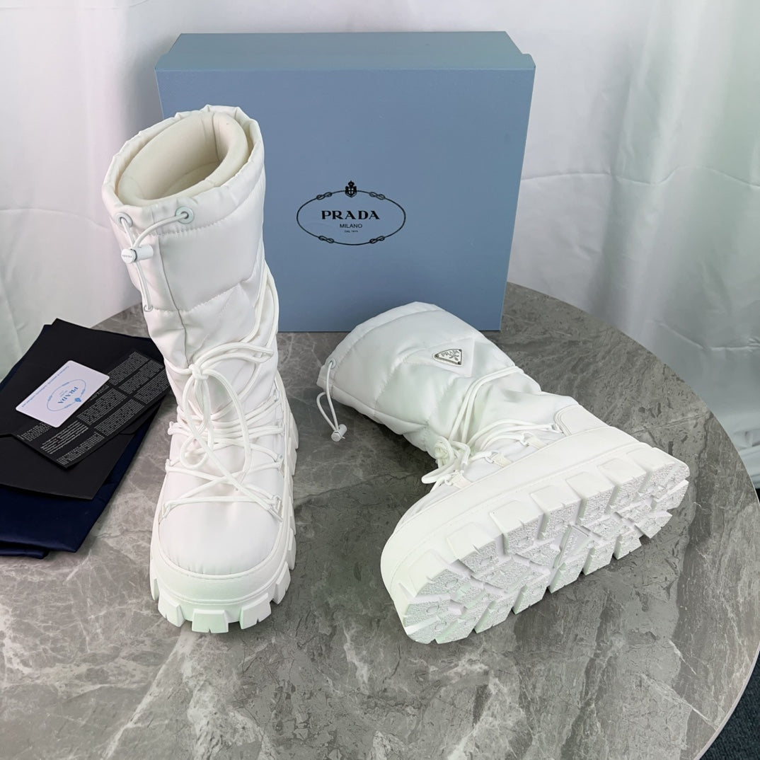 PRA Moon Boots White Recycled Nylon & Cowhide 454737