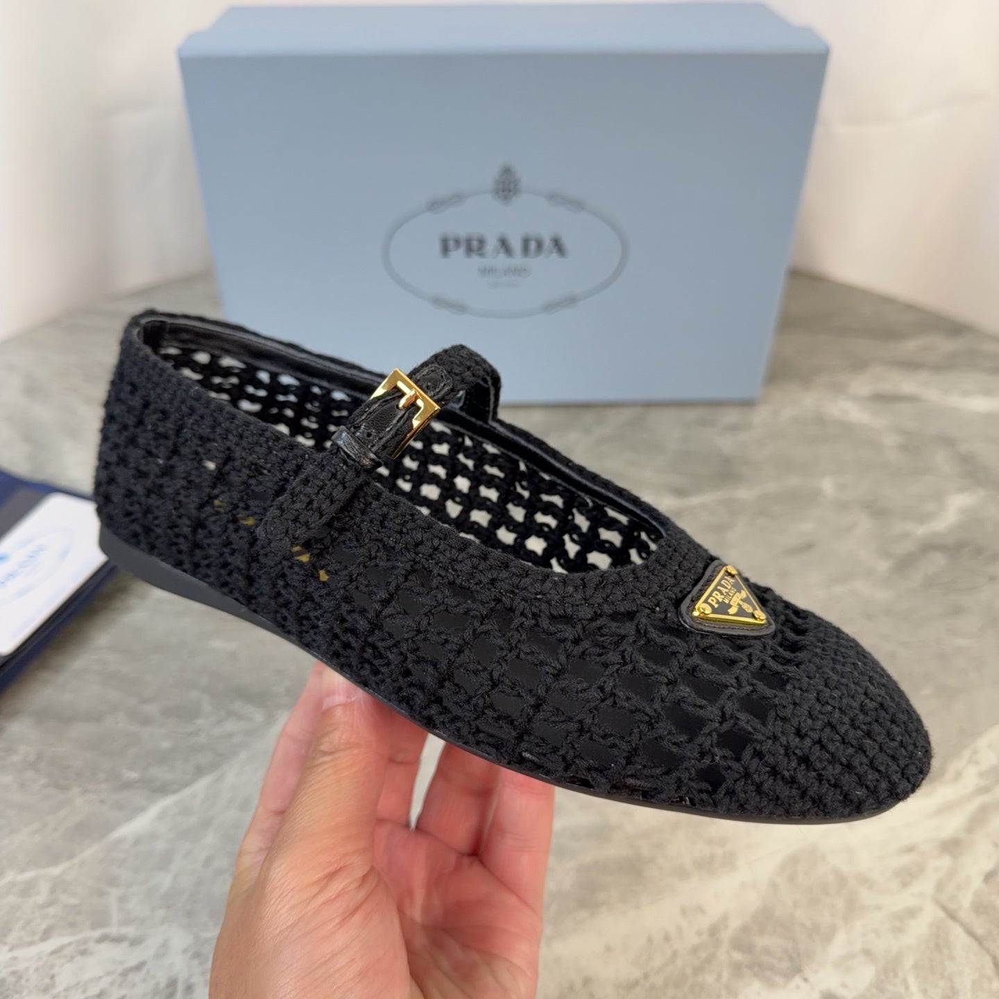 Pra 26s Ballet Flat Black Leather Fabric 635156