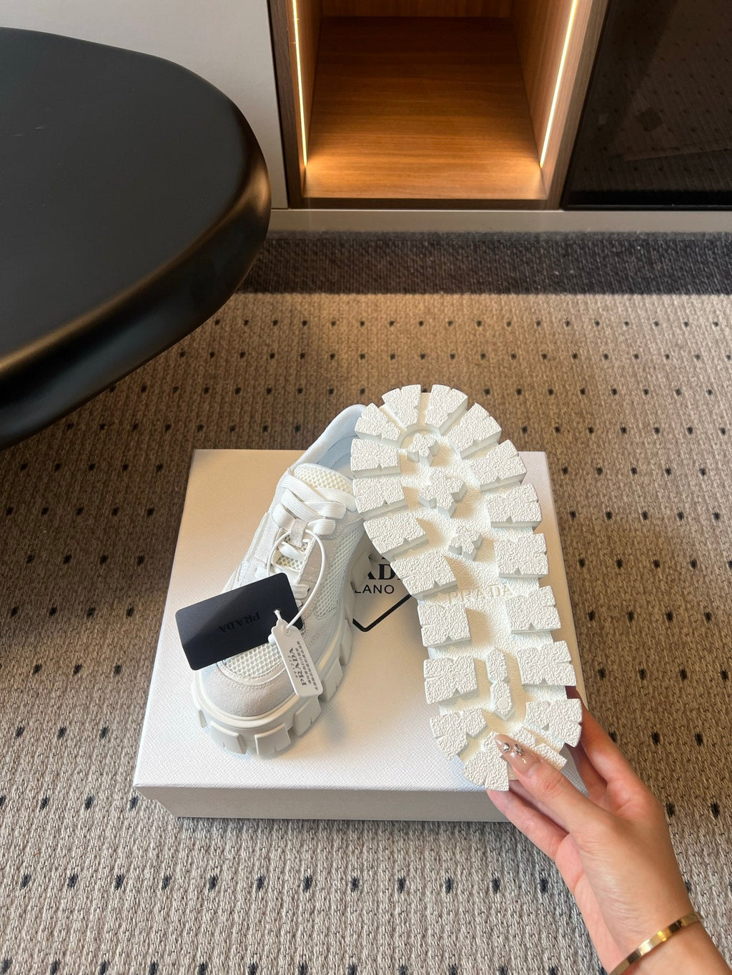 Prad 26s Monolith Sneakers White Suede Mesh Fabric 971700
