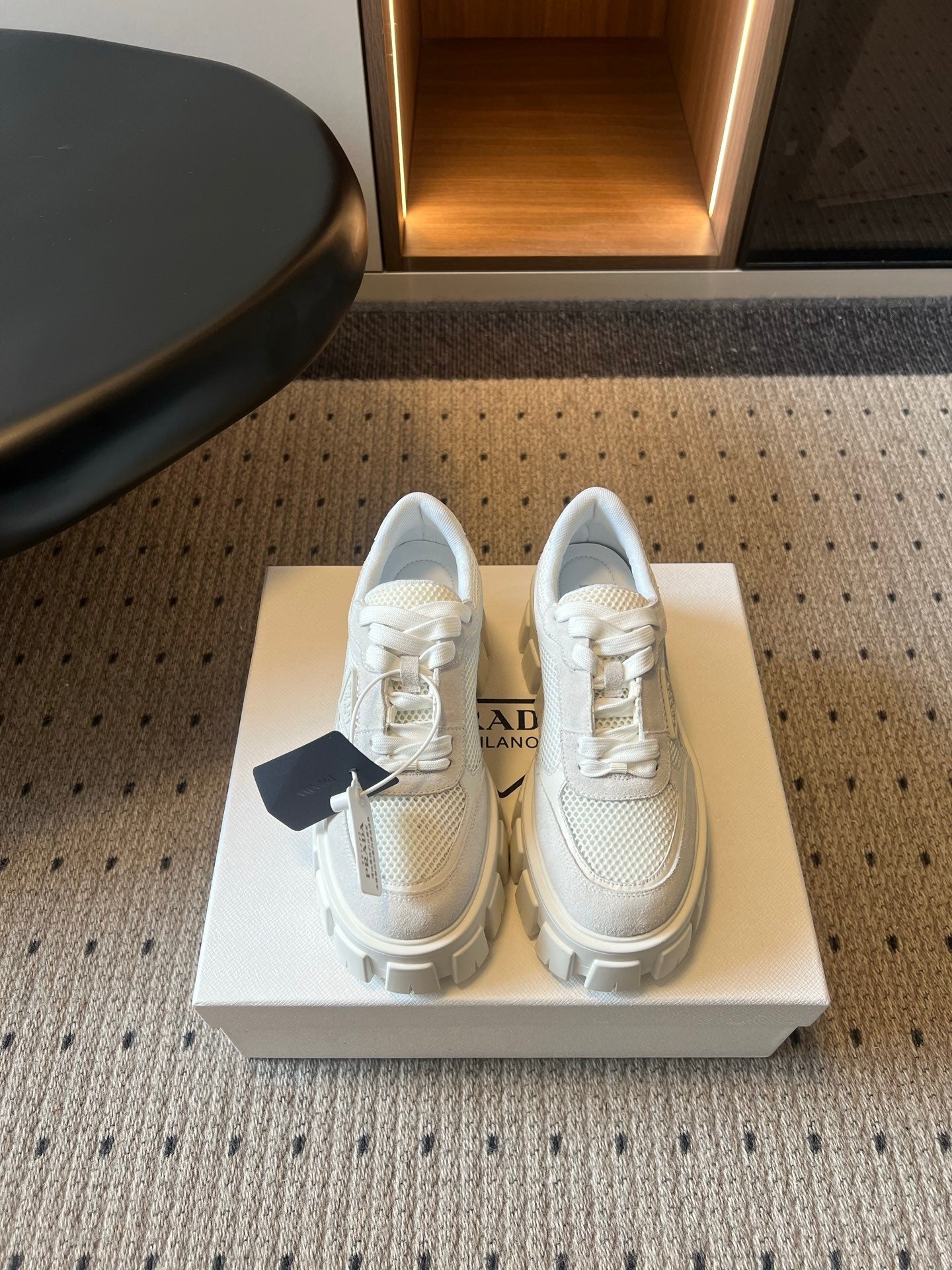 Prad 26s Monolith Sneakers White Suede Mesh Fabric 971700