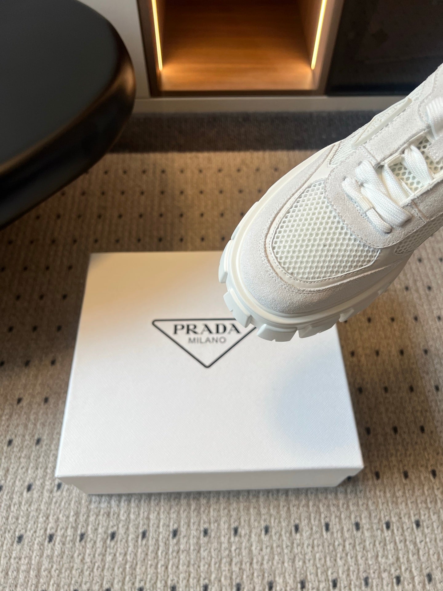 Prad 26s Monolith Sneakers White Suede Mesh Fabric 971700