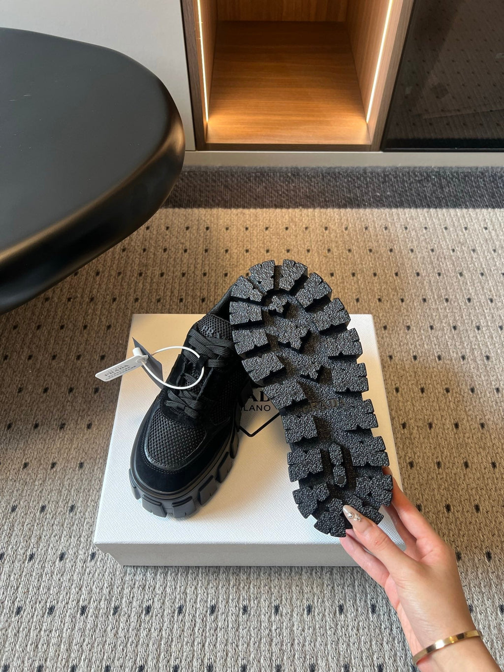 Prad 26s Monolith Sneakers Black Suede Mesh Fabric 971701