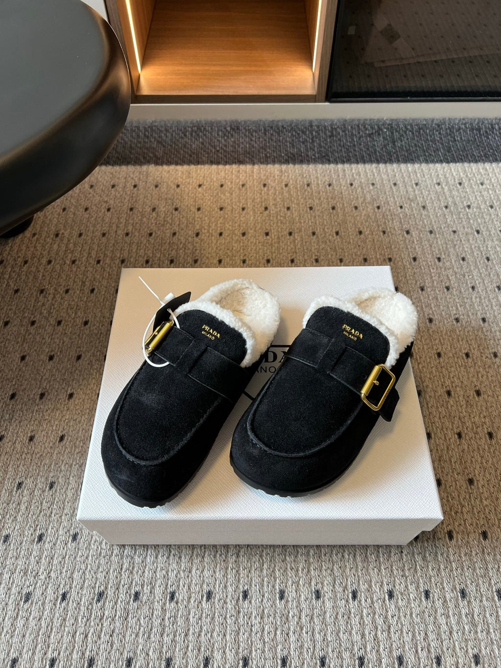 Prad 26s Clogs Black Suede Shearling 971695