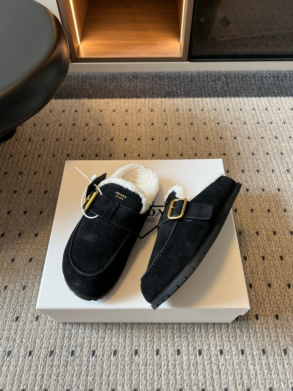 Prad 26s Clogs Black Suede Shearling 971695