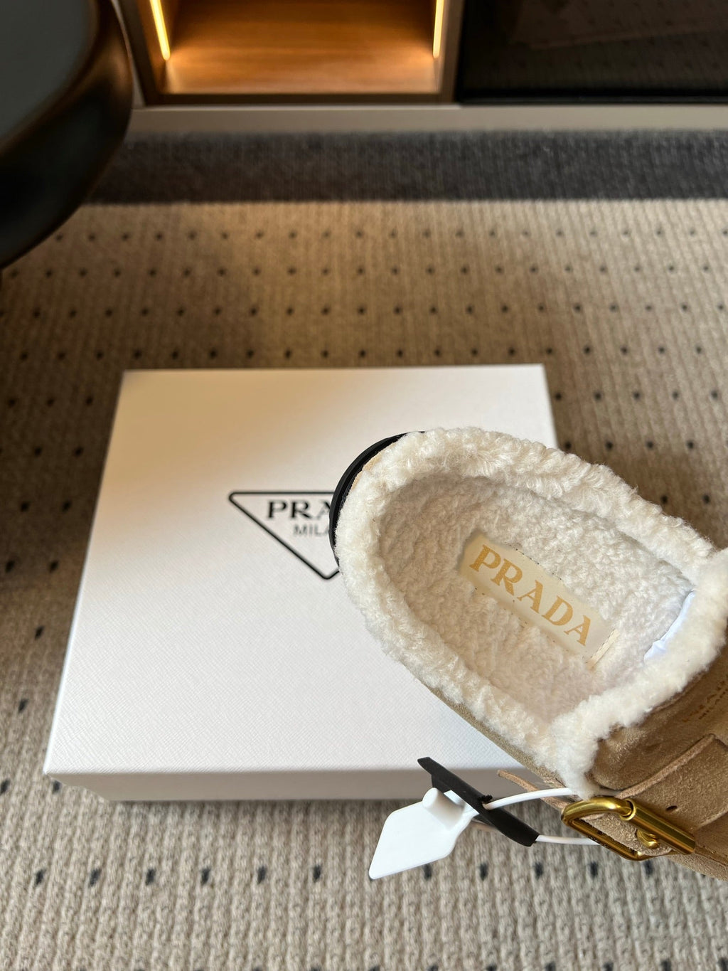 Prada 26s Clogs Desert Suede Shearling 971698