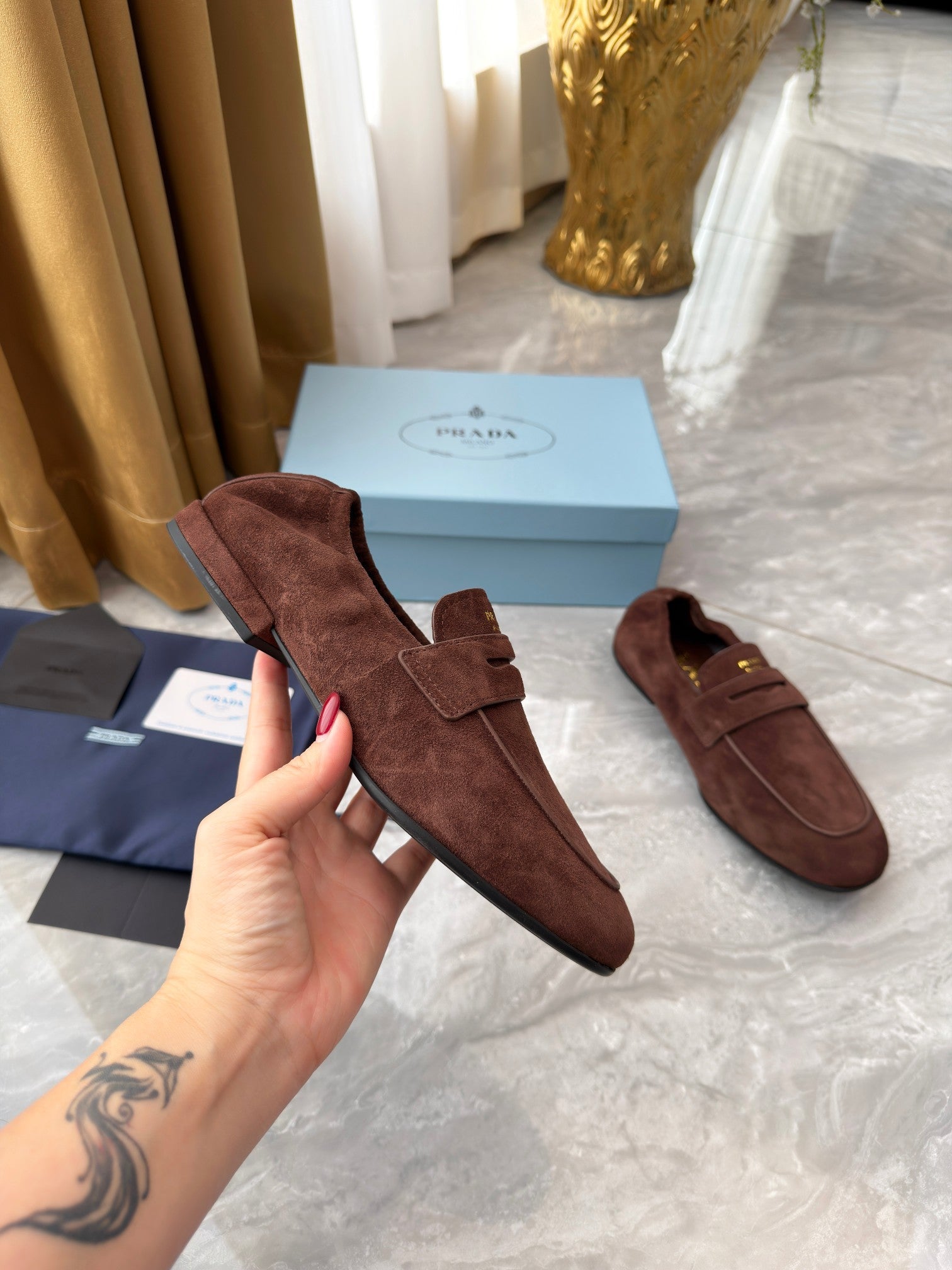 Prada 25SS Casual Elastic Loafers Warm Clay Suede 564181