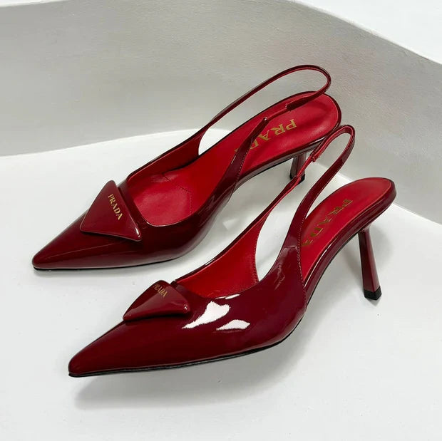Prada 2026 High-Heeled Open-Back Sandal Red Cowhide Patent Leather 756123