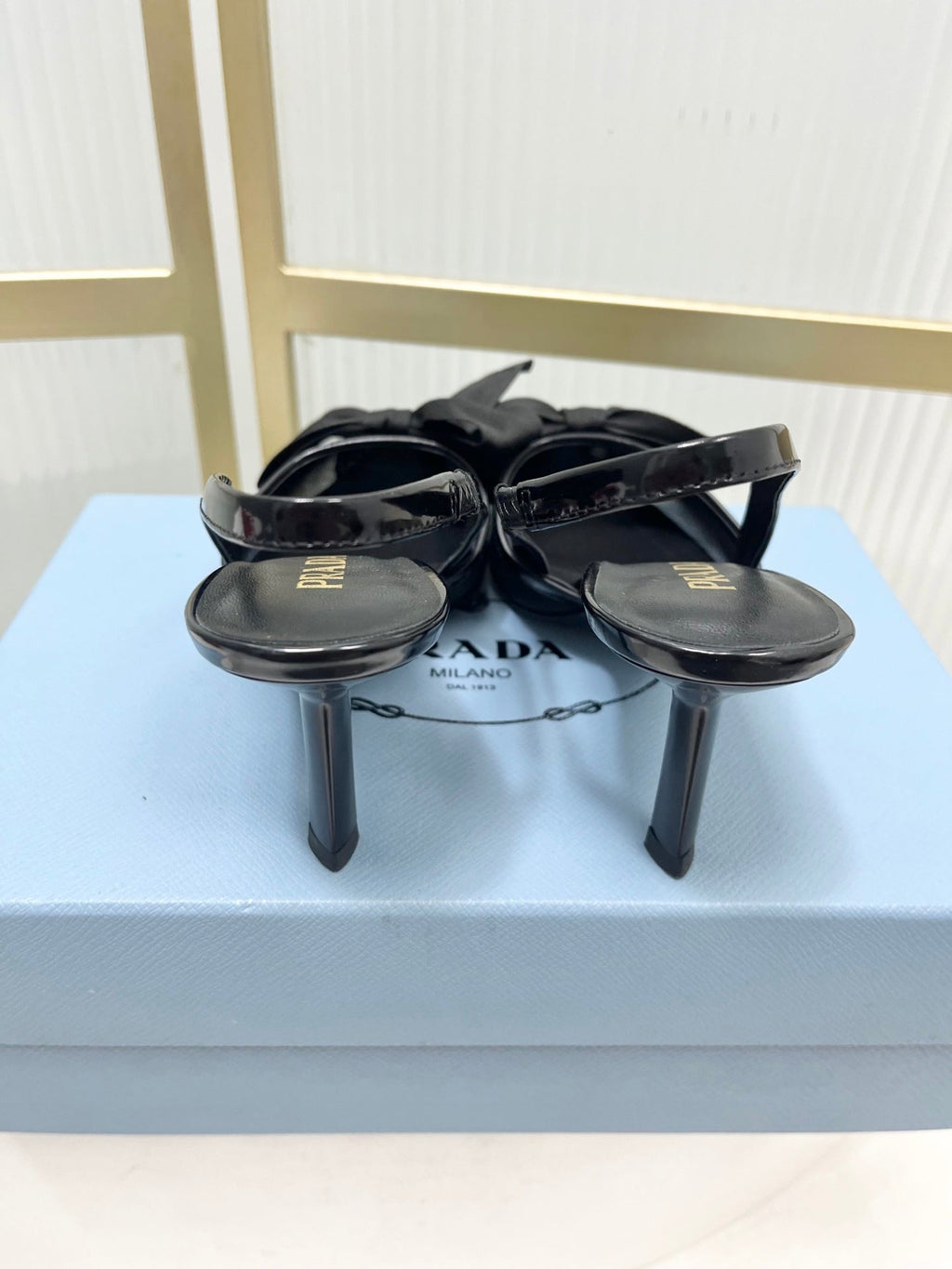 Prada Mesh Stiletto Sandals 7.5 Black Sheepskin 606008