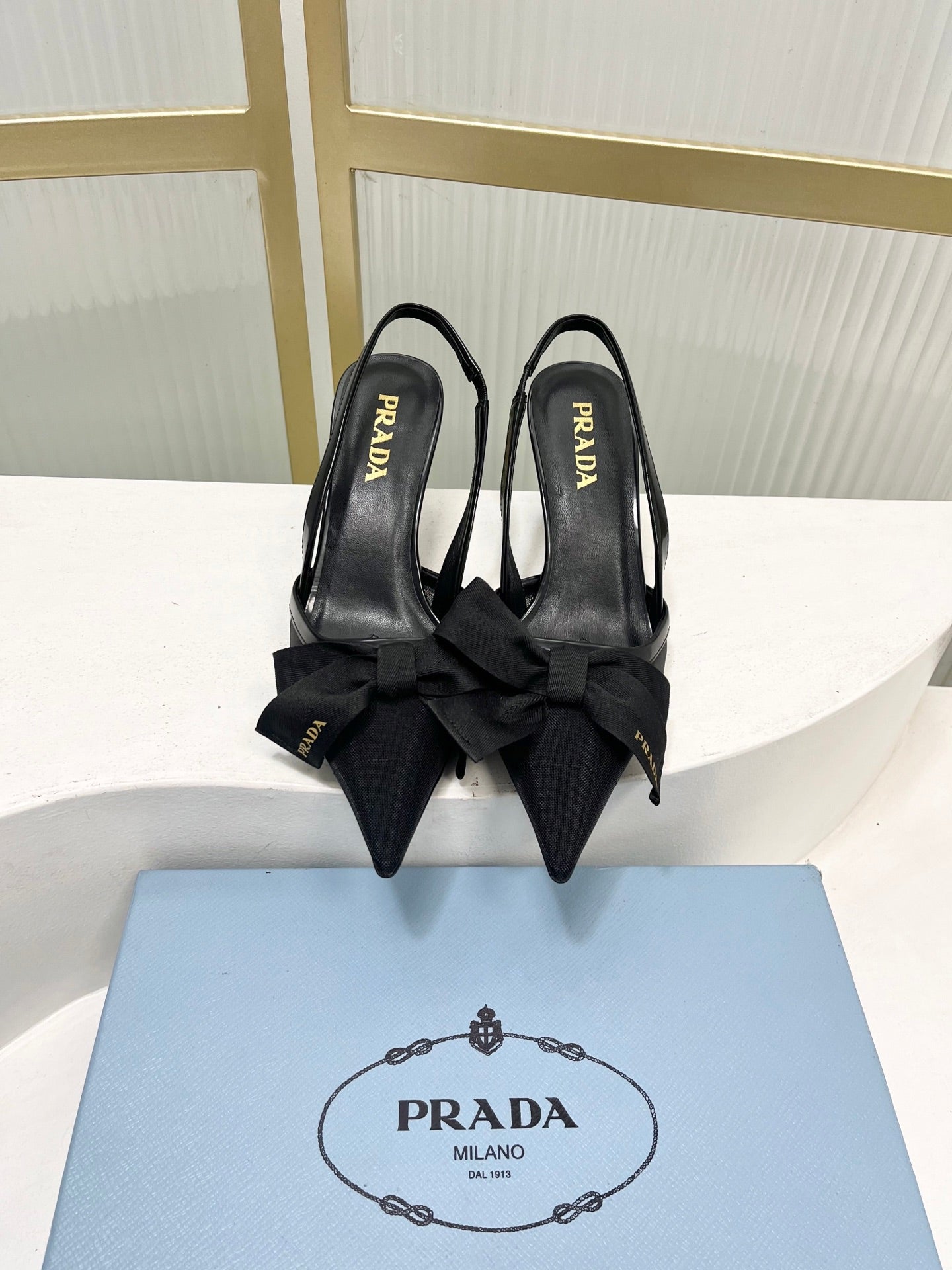 Prada Mesh Stiletto Sandals 7.5 Black Sheepskin 606008