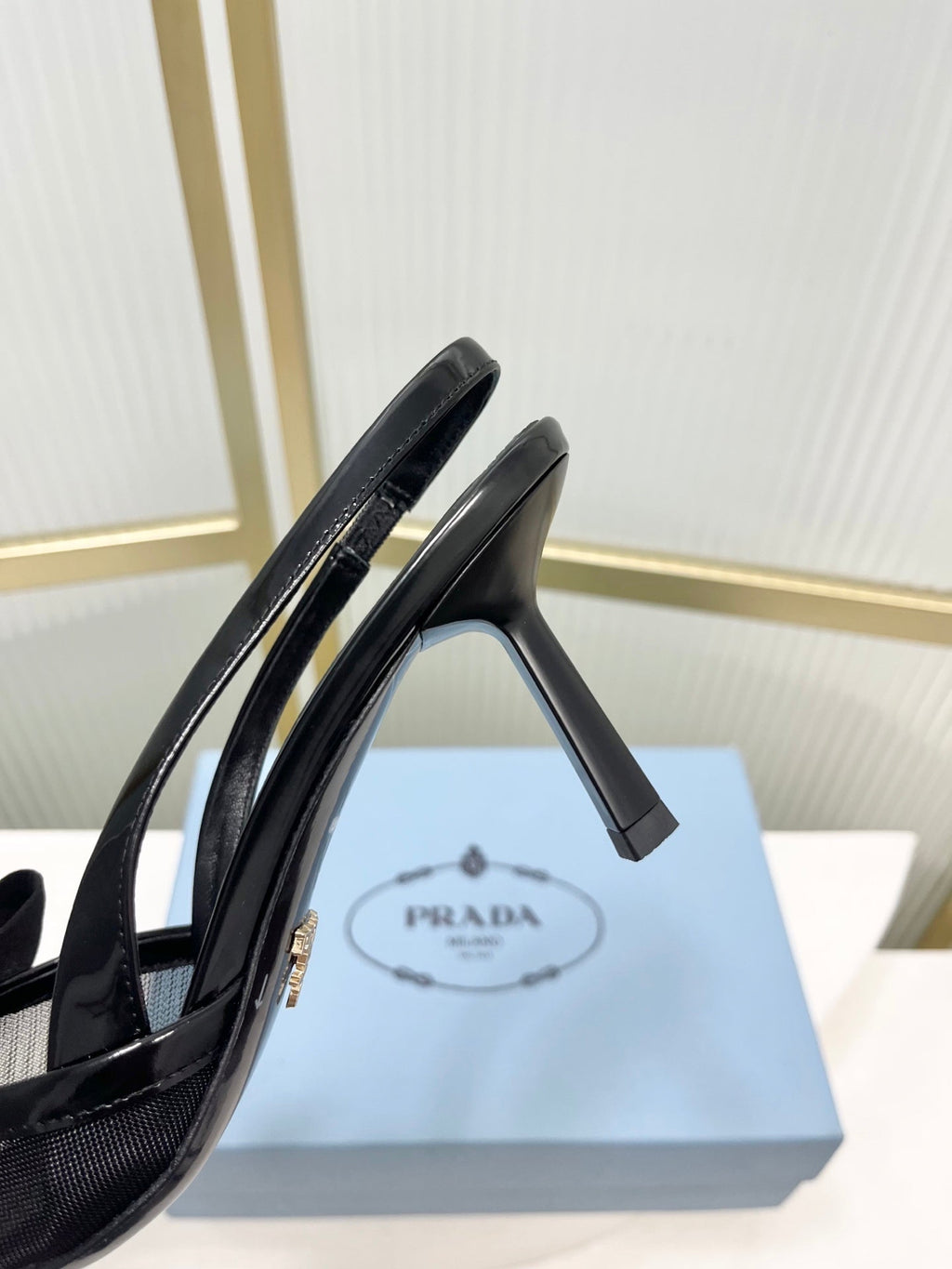 Prada Mesh Stiletto Sandals 7.5 Black Sheepskin 606008