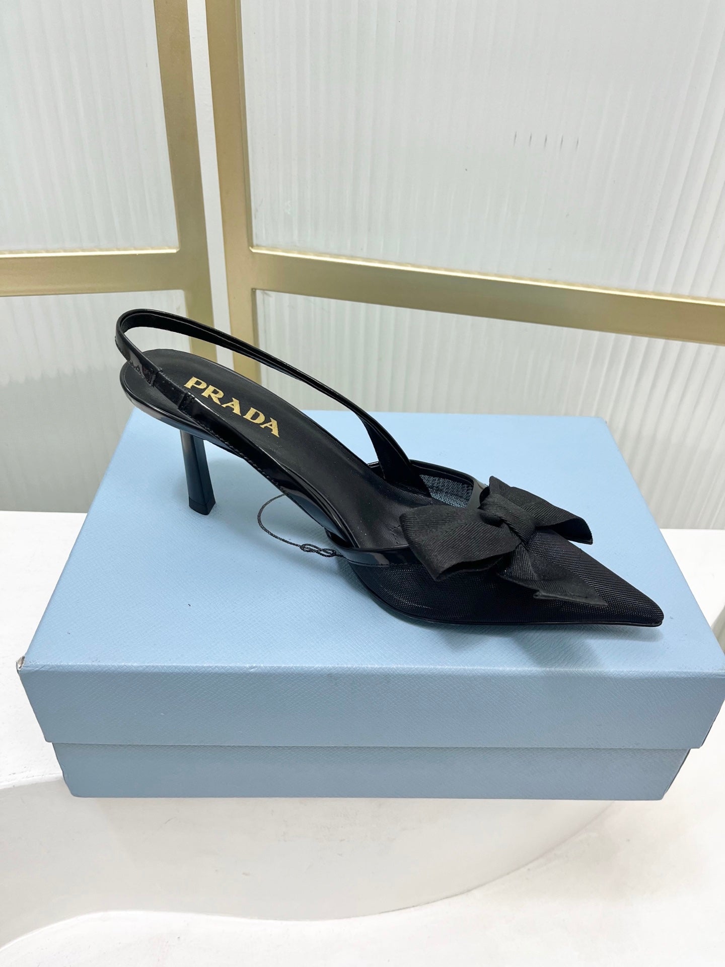 Prada Mesh Stiletto Sandals 7.5 Black Sheepskin 606008